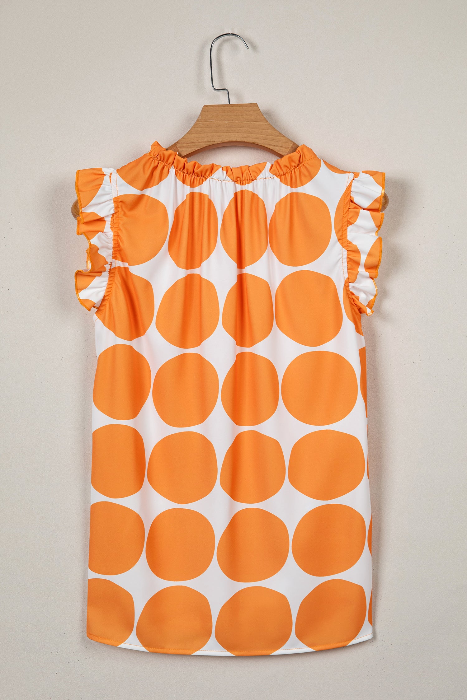 Blue Polka Dot Print Frilled Round Neck Shift Tank Top