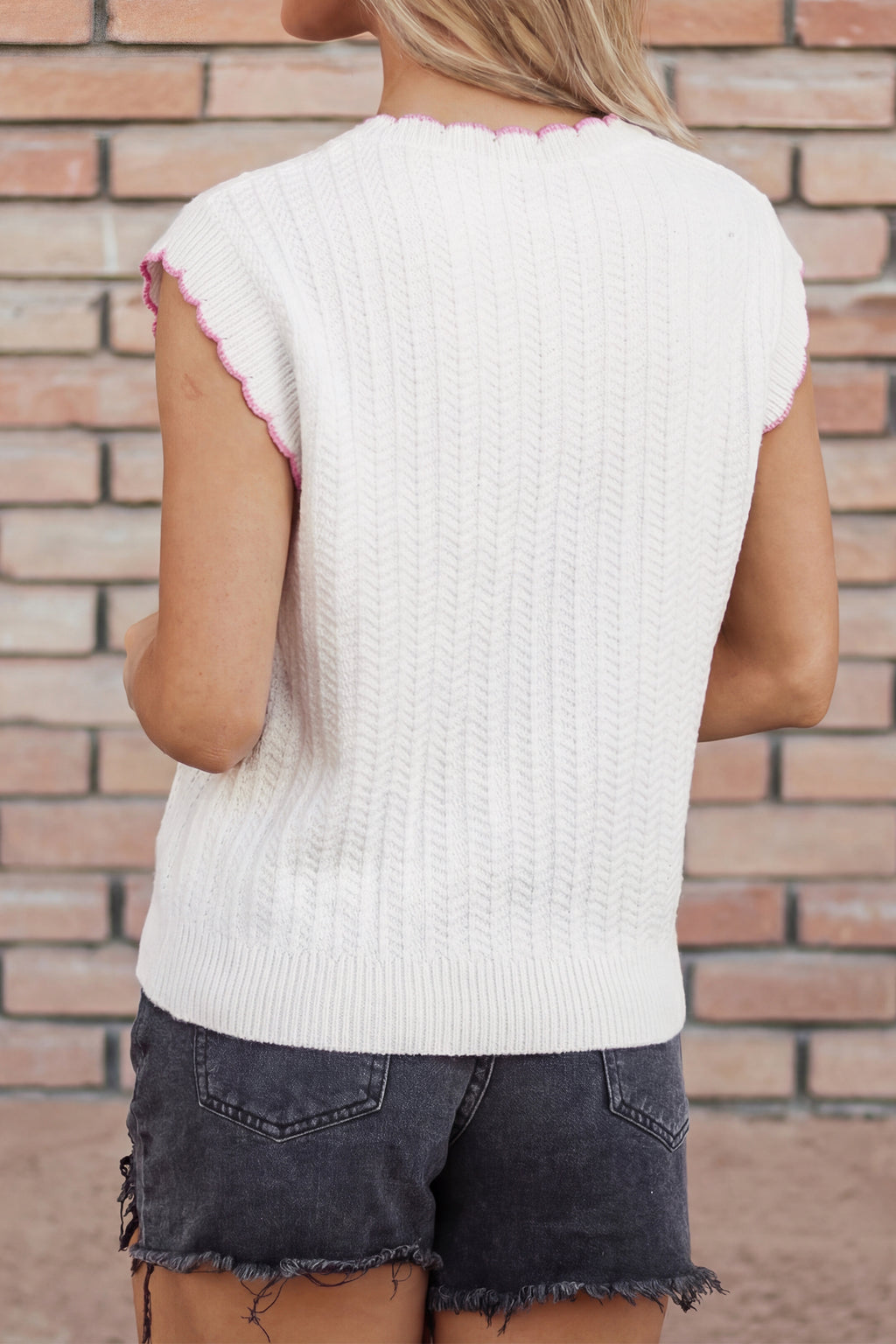 White Lets Play Pattern Textured Knit Casual Shift Sweater Vest