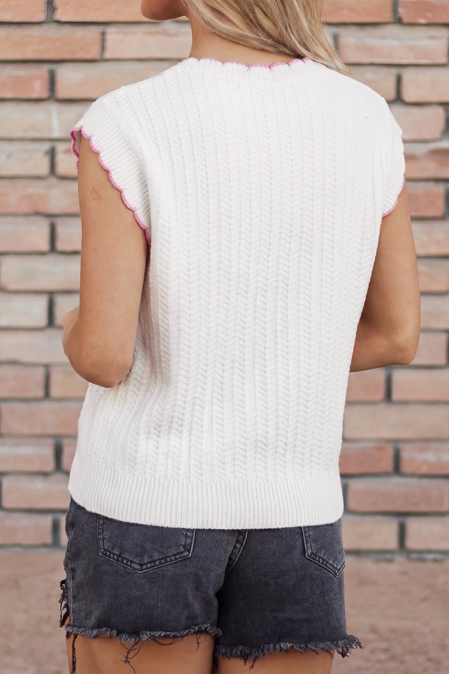 White Lets Play Pattern Textured Knit Casual Shift Sweater Vest
