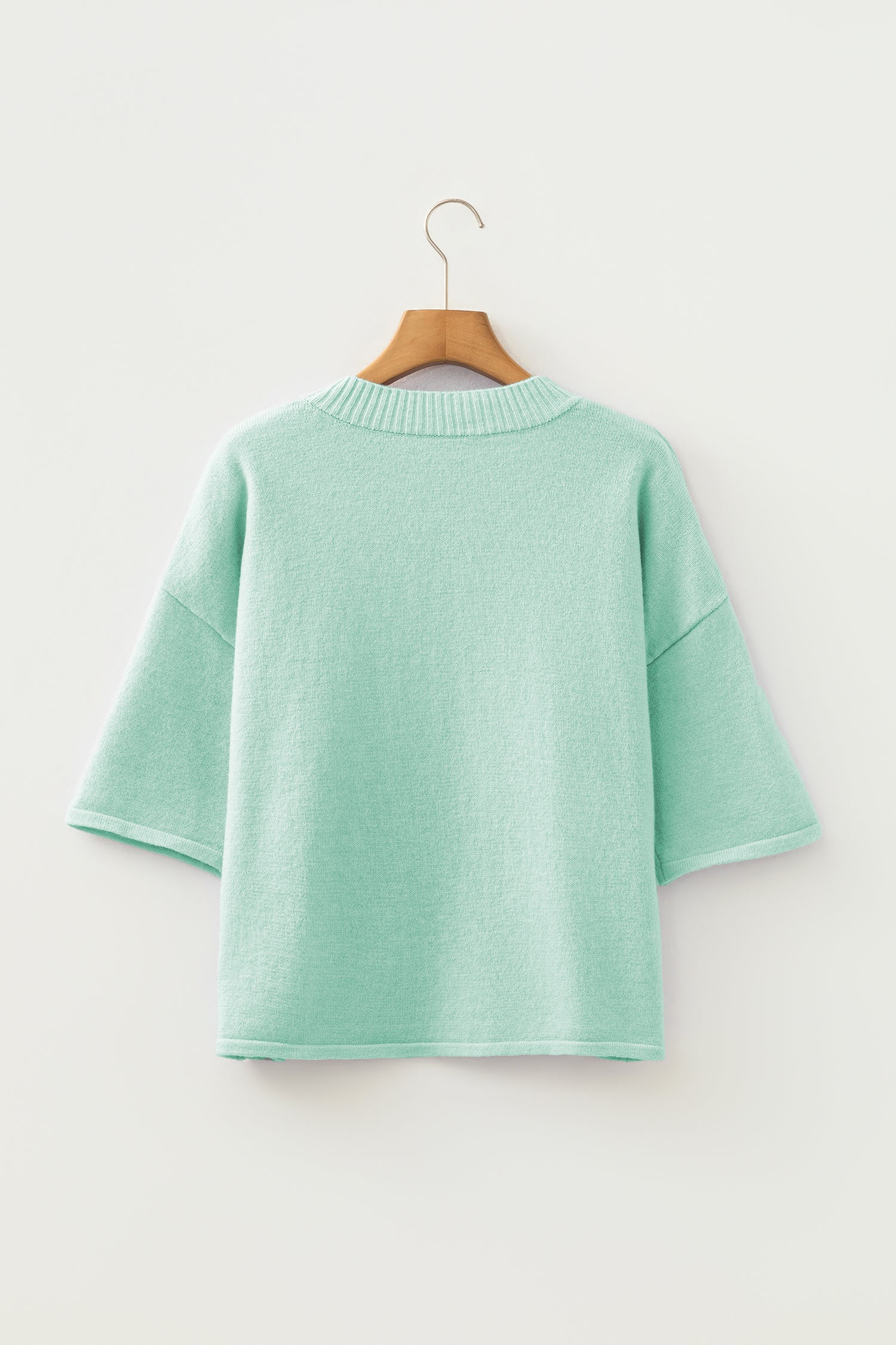 Beau Blue 3/4 Sleeve Boxy Knit Button Down Sweater Cardigan
