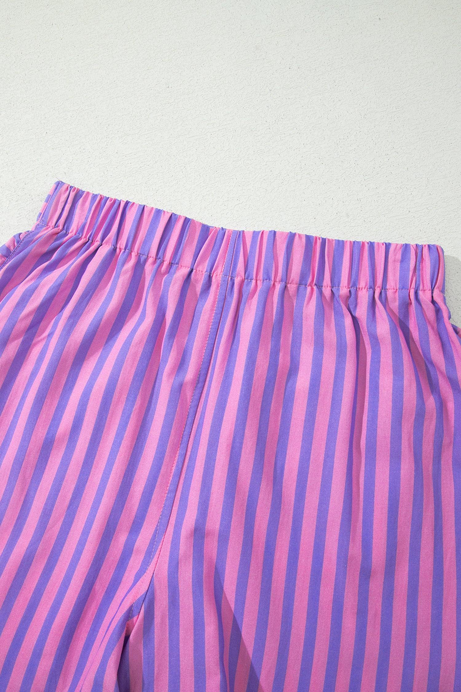 Rose Stripe Elastic Waist Ruffle Trim Casual Shorts