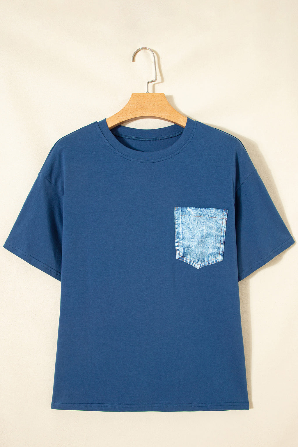 White Color Block Chest Pocket Patched Casual Short Sleeve Top