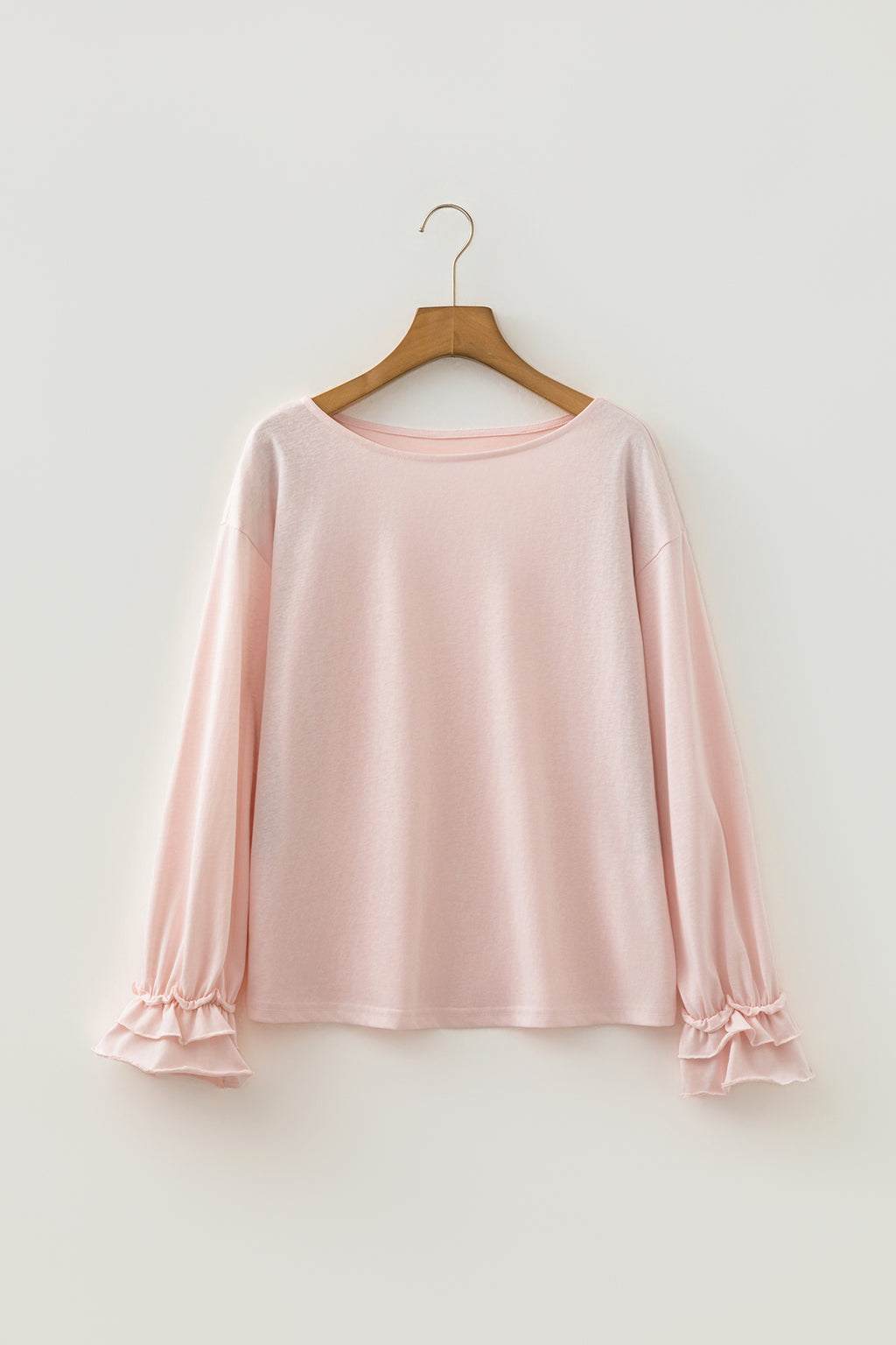 Gossamer Pink Ruffle Sleeve Long Sleeve Loose Pullover Top