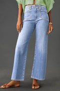 Beau Blue Loose Straight Leg Cropped High Waist Jeans