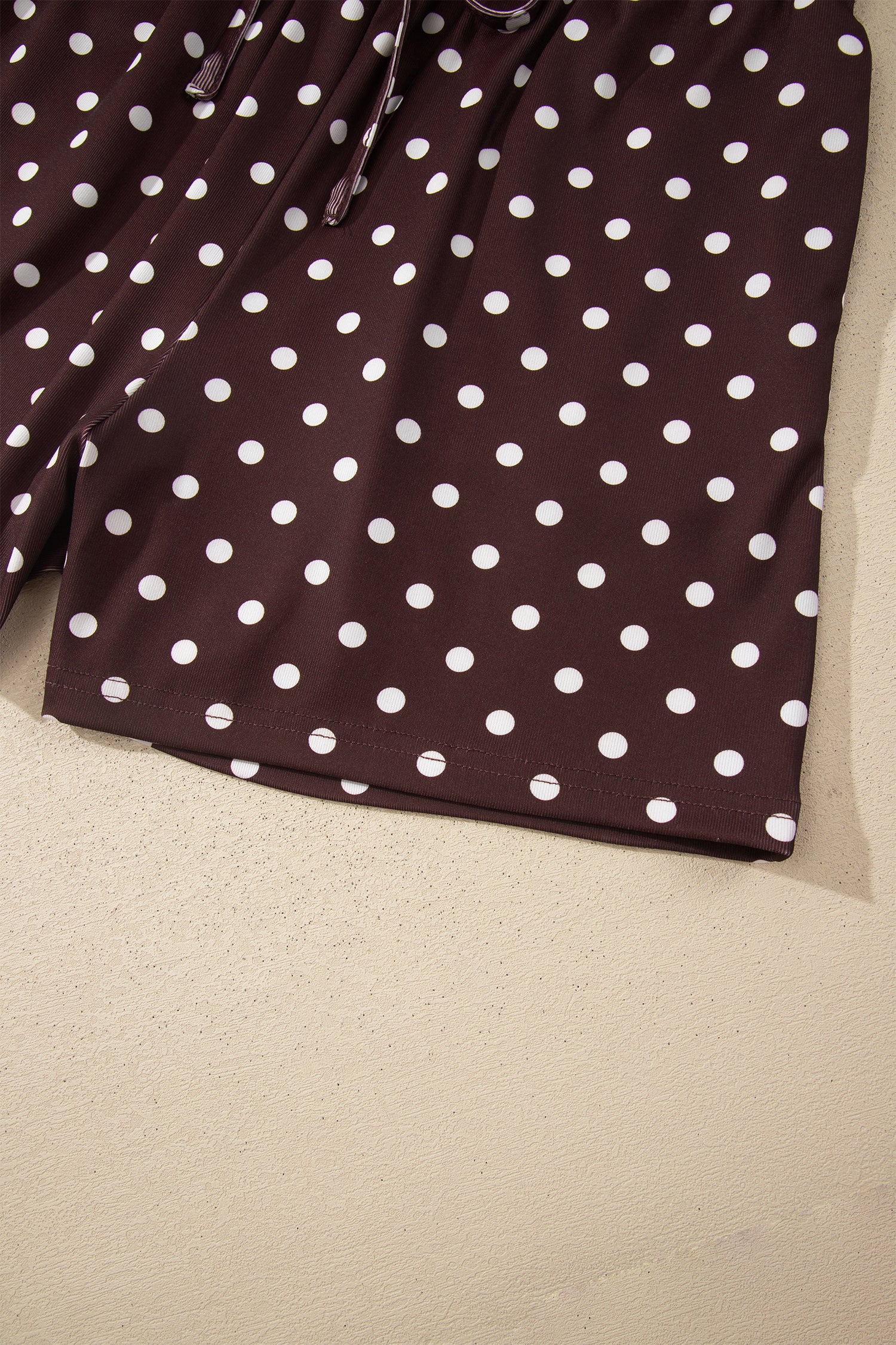 Brown Polka Dot Halter Tank Drawstring Elastic Waist Short Set