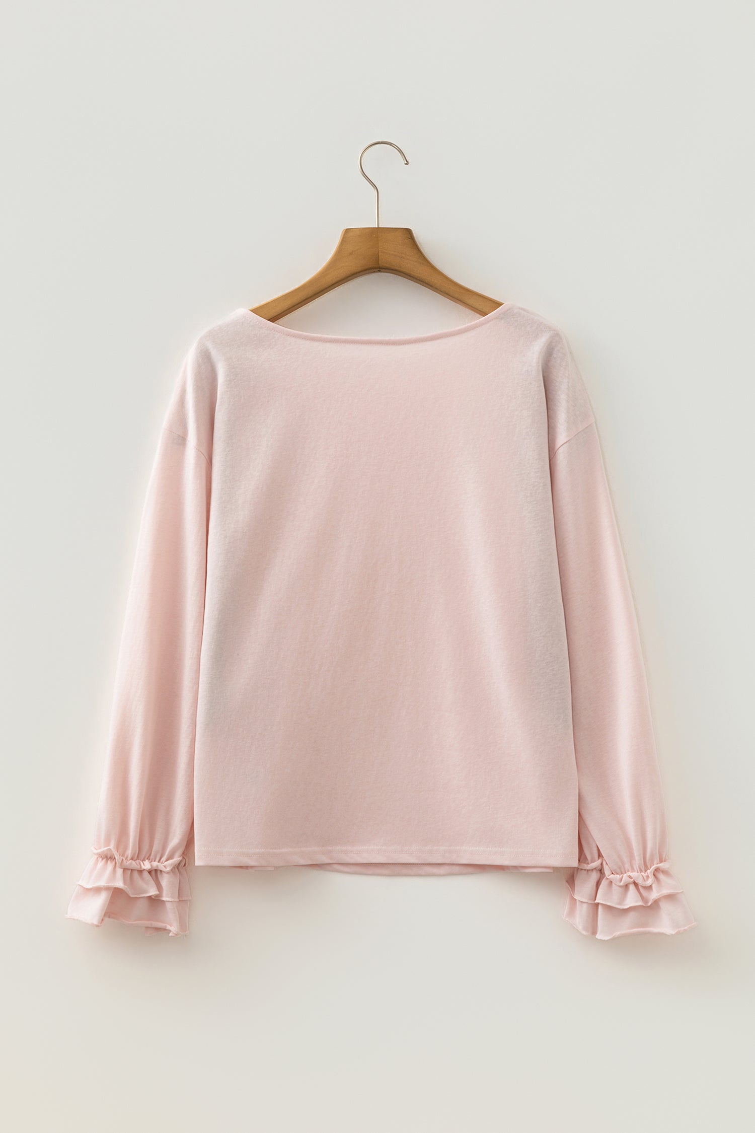 Gossamer Pink Ruffle Sleeve Long Sleeve Loose Pullover Top