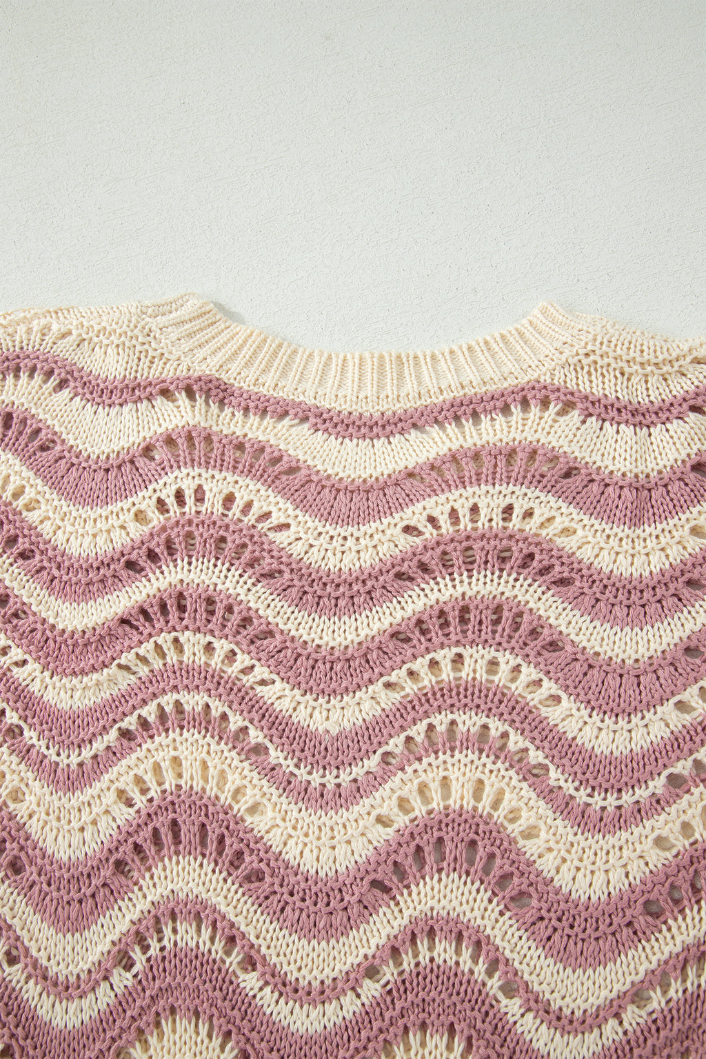 Black Stripe Wavy Crochet Eyelet Detail Ruffle Half Sleeve Sweater