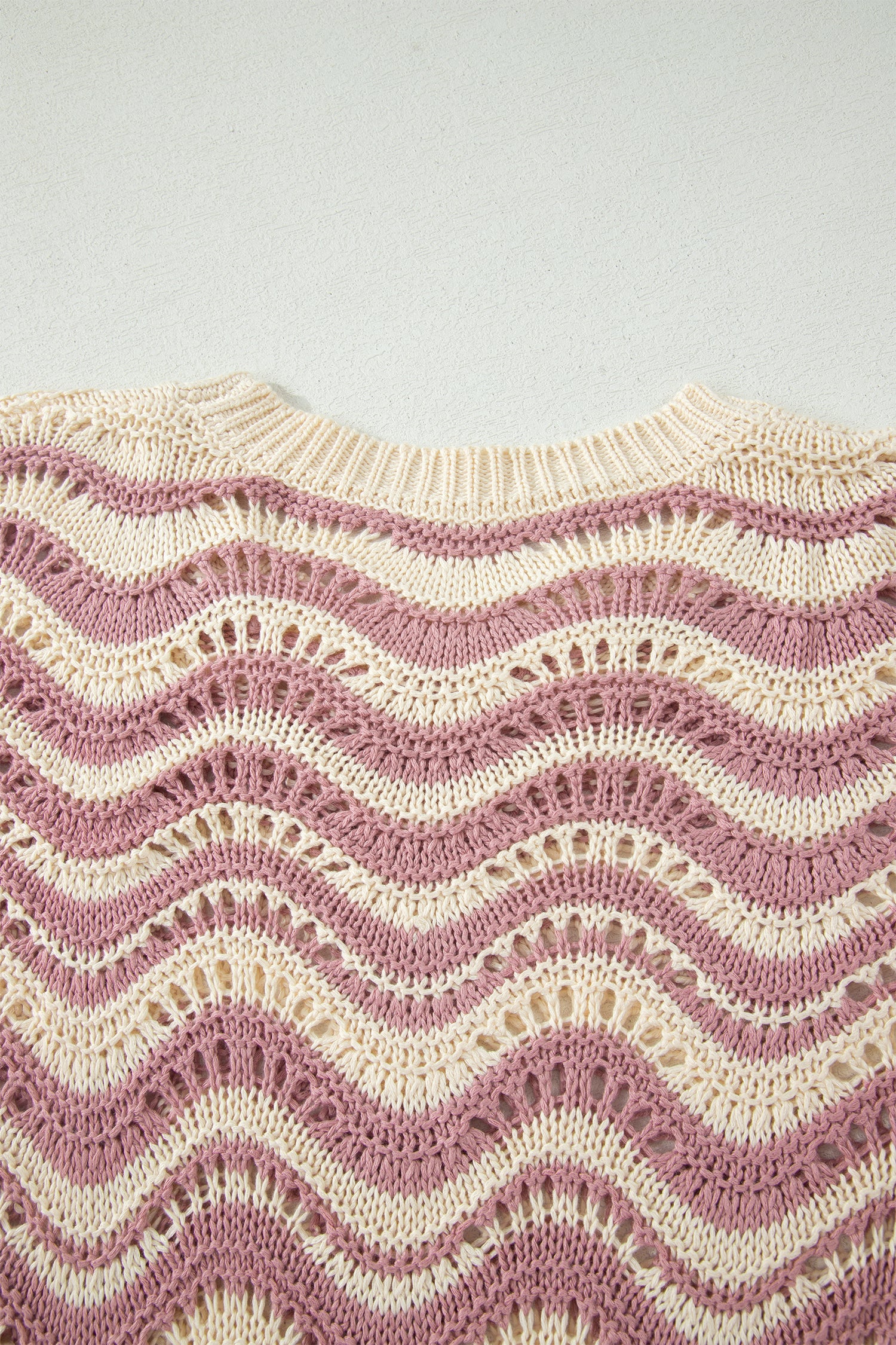 Black Stripe Wavy Crochet Eyelet Detail Ruffle Half Sleeve Sweater