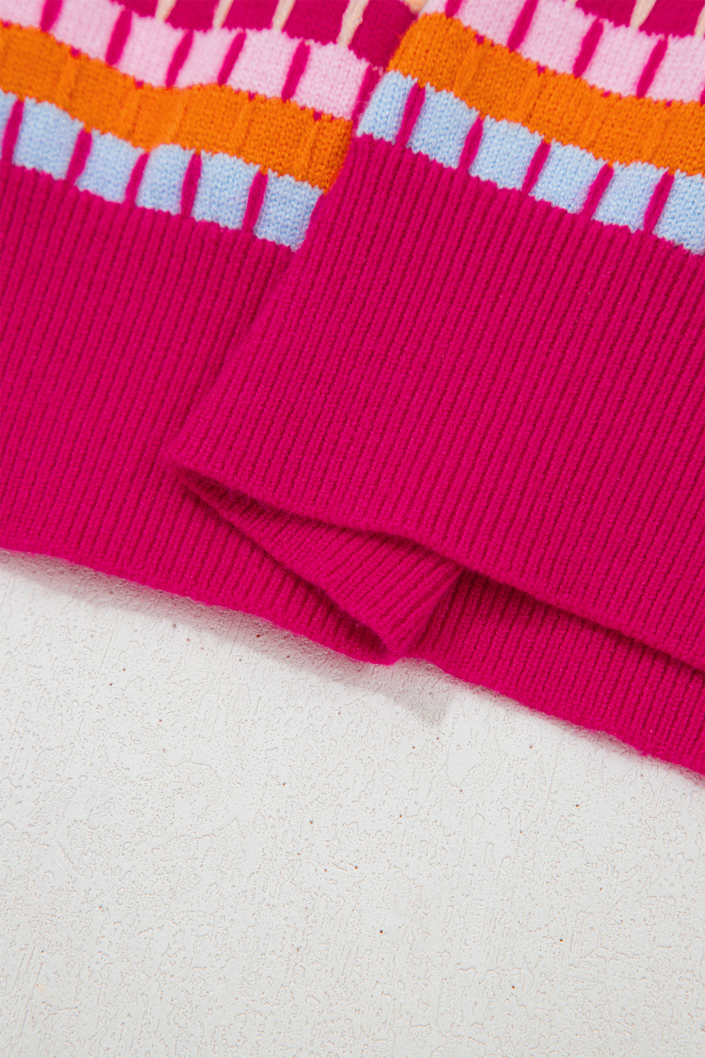 Orange Abstract Striped Knit Short Sleeve Sweater