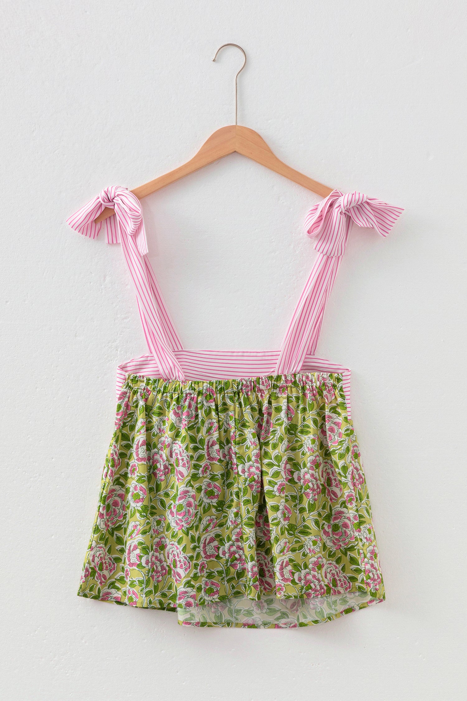 Green Fashion Printed Knot Straps Babydoll Tank Top