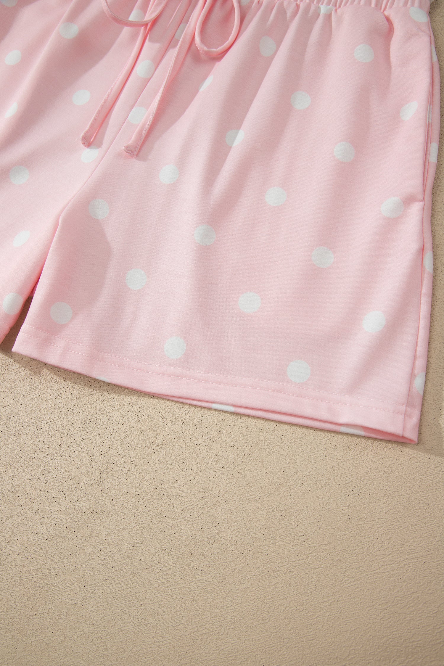 Sky Blue Exposed Seam Detail Polka Dot Loose Tee Drawstring Shorts Set