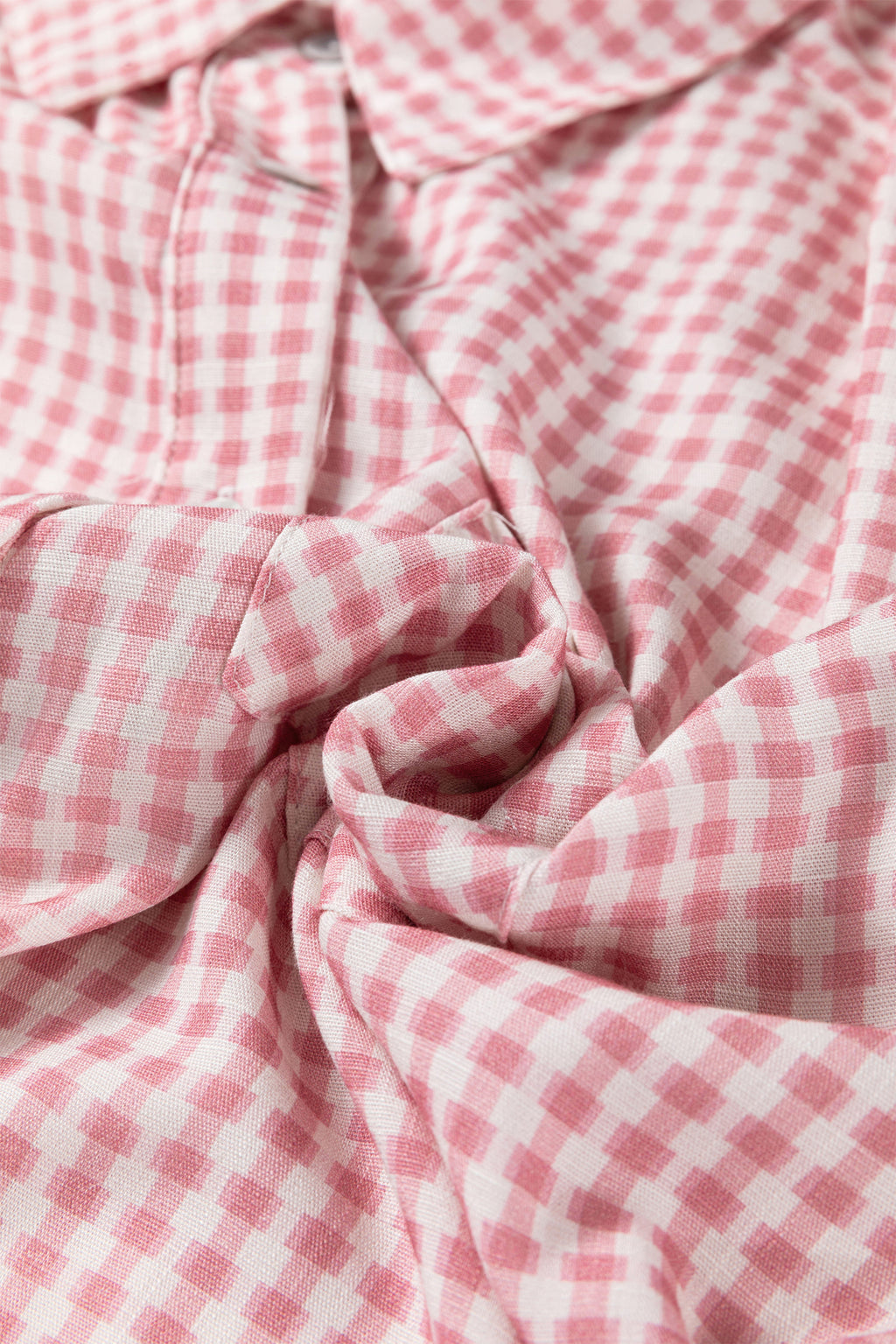 Pink Plaid Half Sleeve Ruffle Hem Button Down Shirt