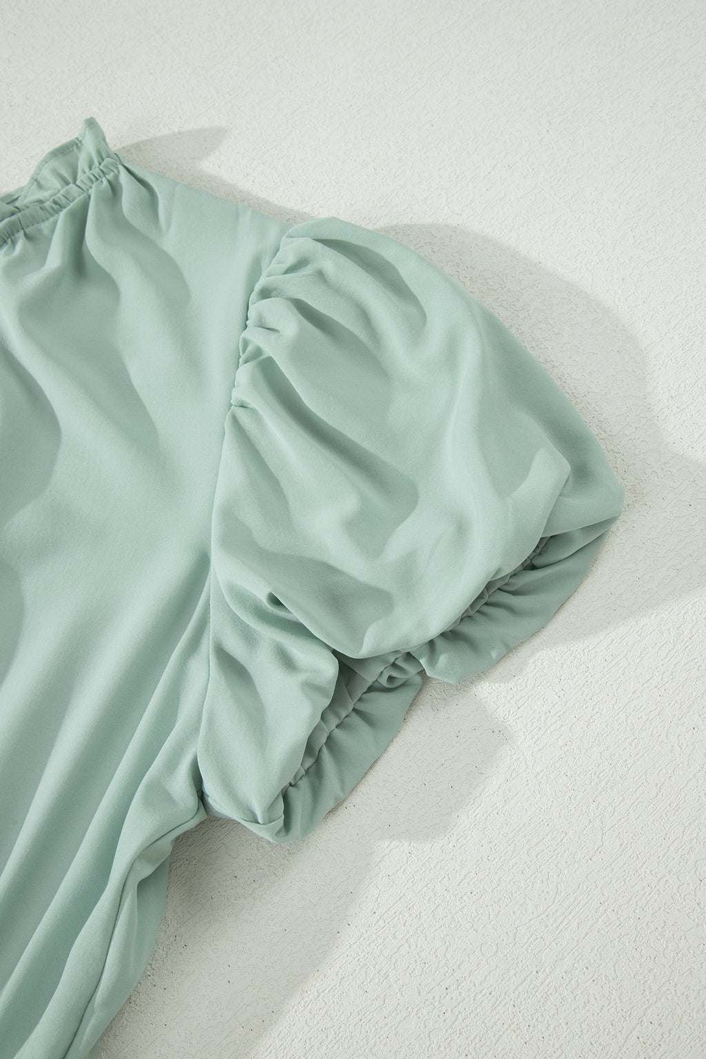 Bright Green Solid Color V Neck Short Puff Sleeve High Waist Tiered Maxi Dress
