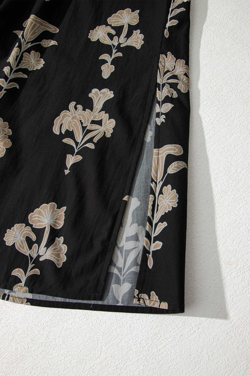 Black Floral Print Frilled Collar Short Puff Sleeve Maxi Dress