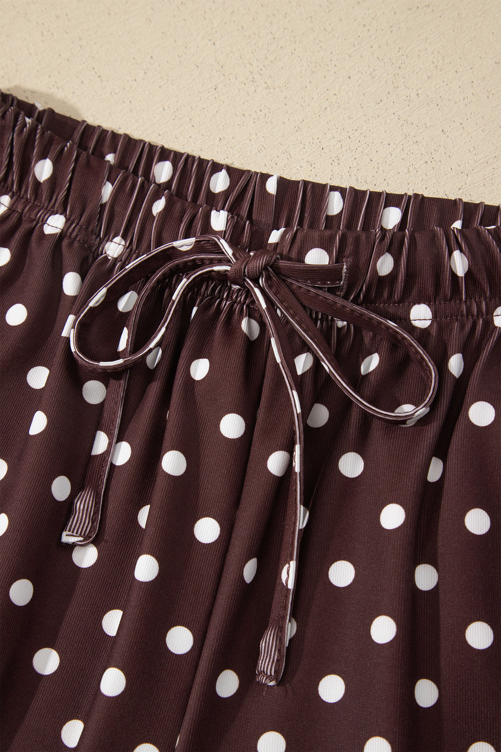 Brown Polka Dot Halter Tank Drawstring Elastic Waist Short Set