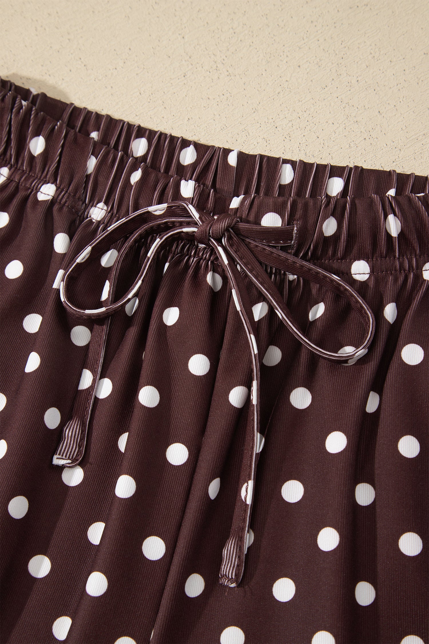 Brown Polka Dot Halter Tank Drawstring Elastic Waist Short Set