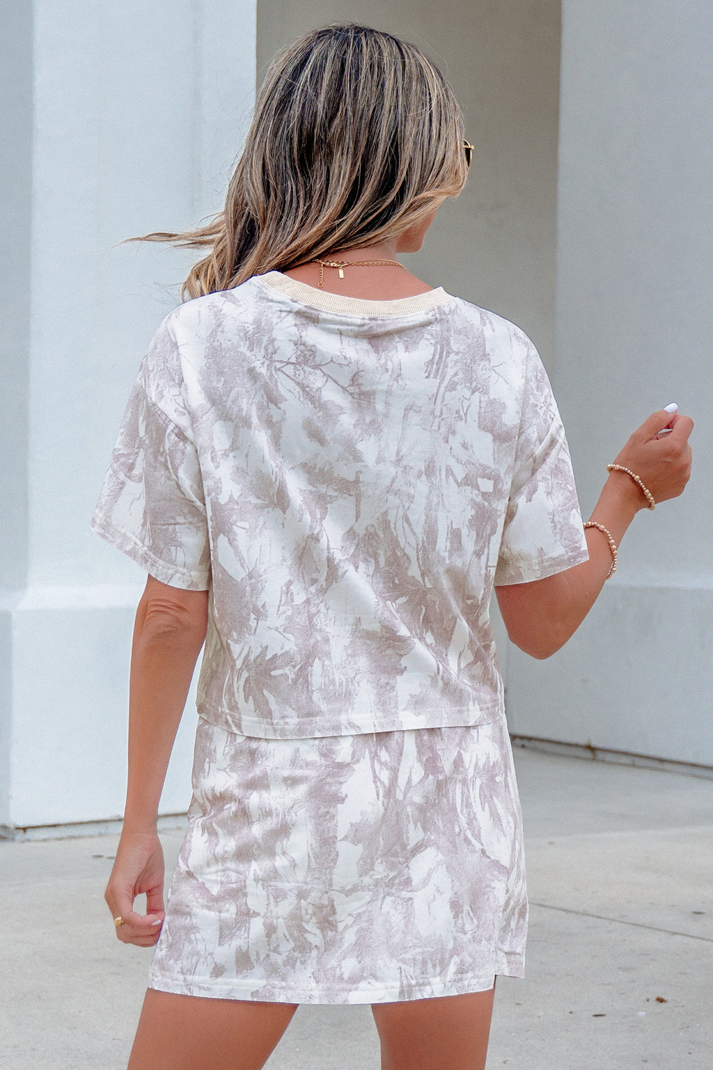 Gray Woodland Camo Print Raw Edge Cropped Top Skirt Set