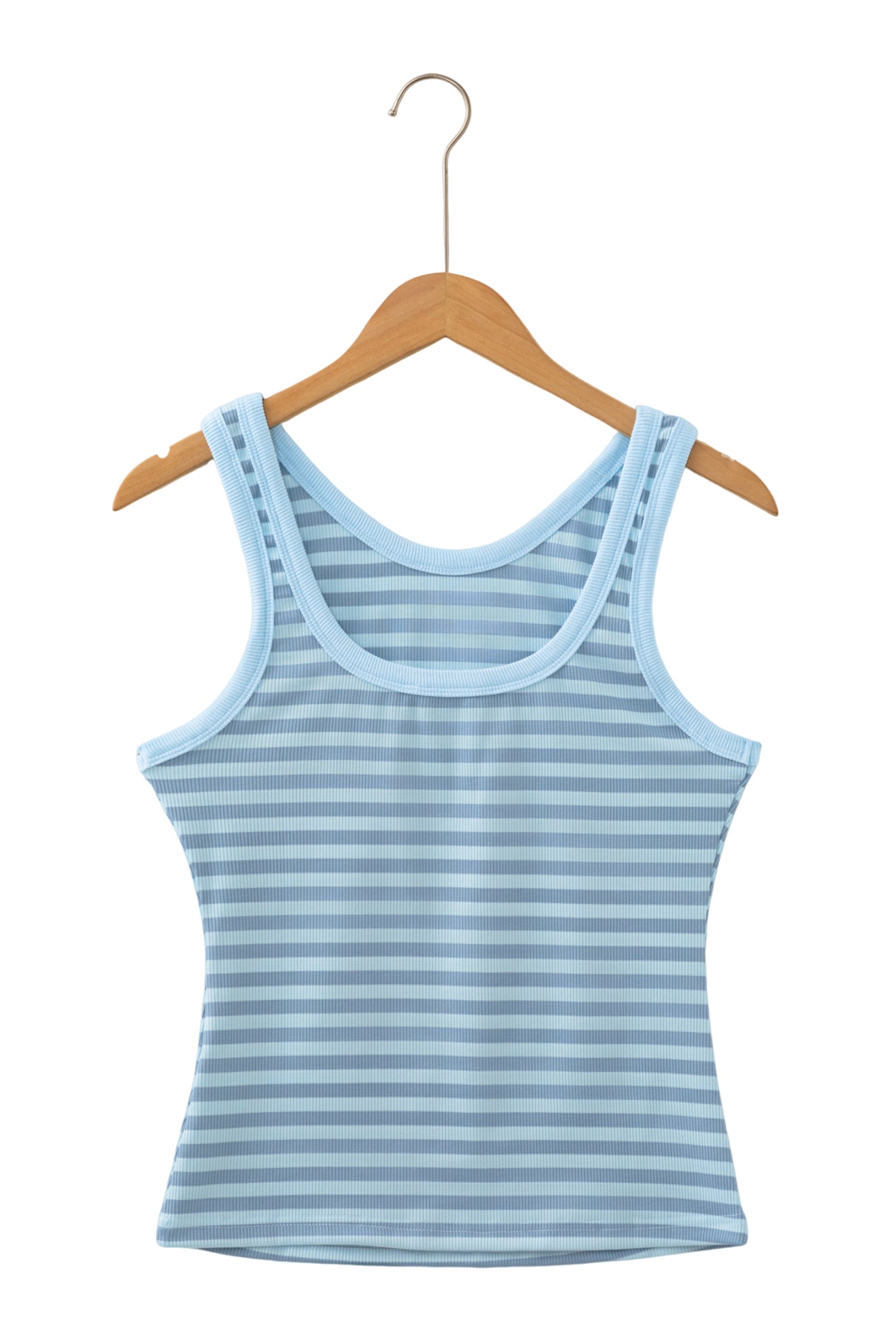 Sky Blue Stripe Ribbed Knit Slim Tank Top