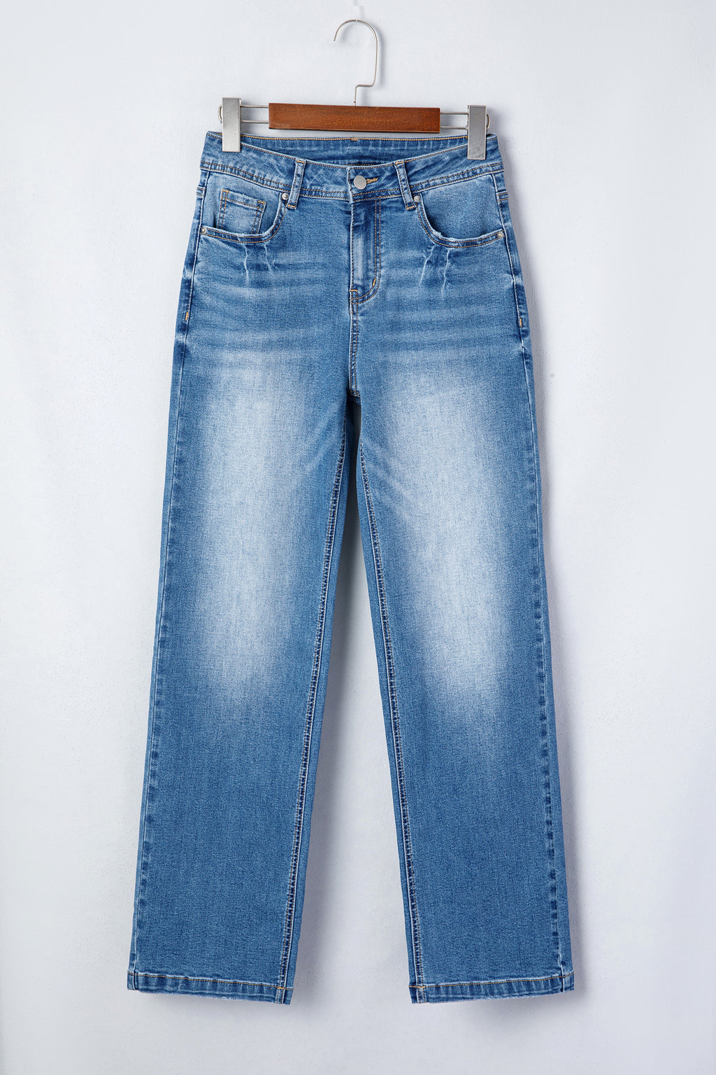 Acid Washed Straight Leg Full Length Casual Jeans