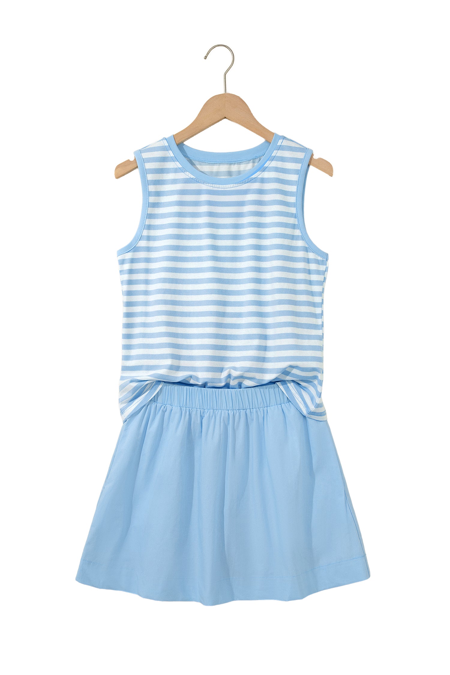 Sky Blue Stripe Slim Tank Contrast Ruffle Mini Skort Set