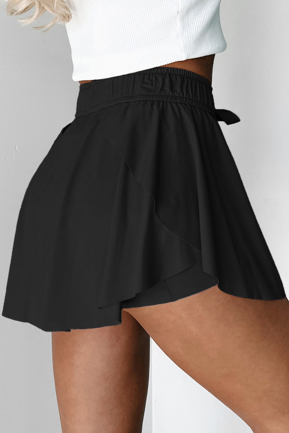 Bonbon Drawstring Elastic Waistband Lined Tennis Skorts