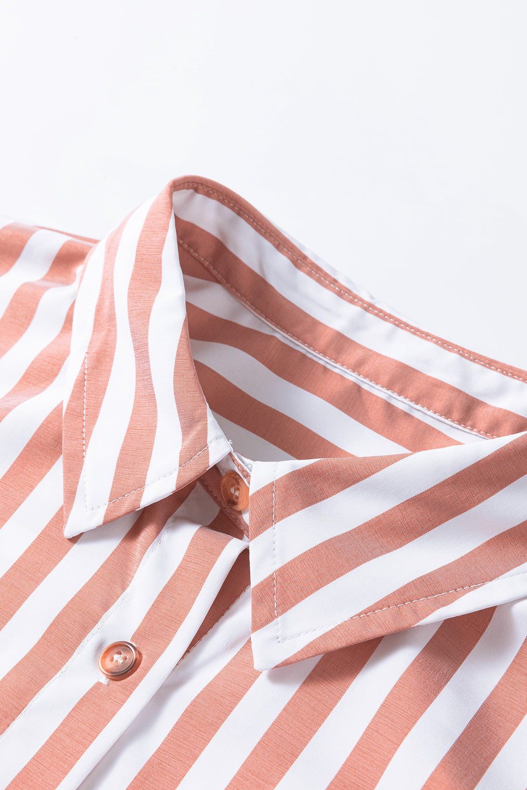 Khaki Stripe Button Front Ruffle Hem Bracelet Sleeve Shirt