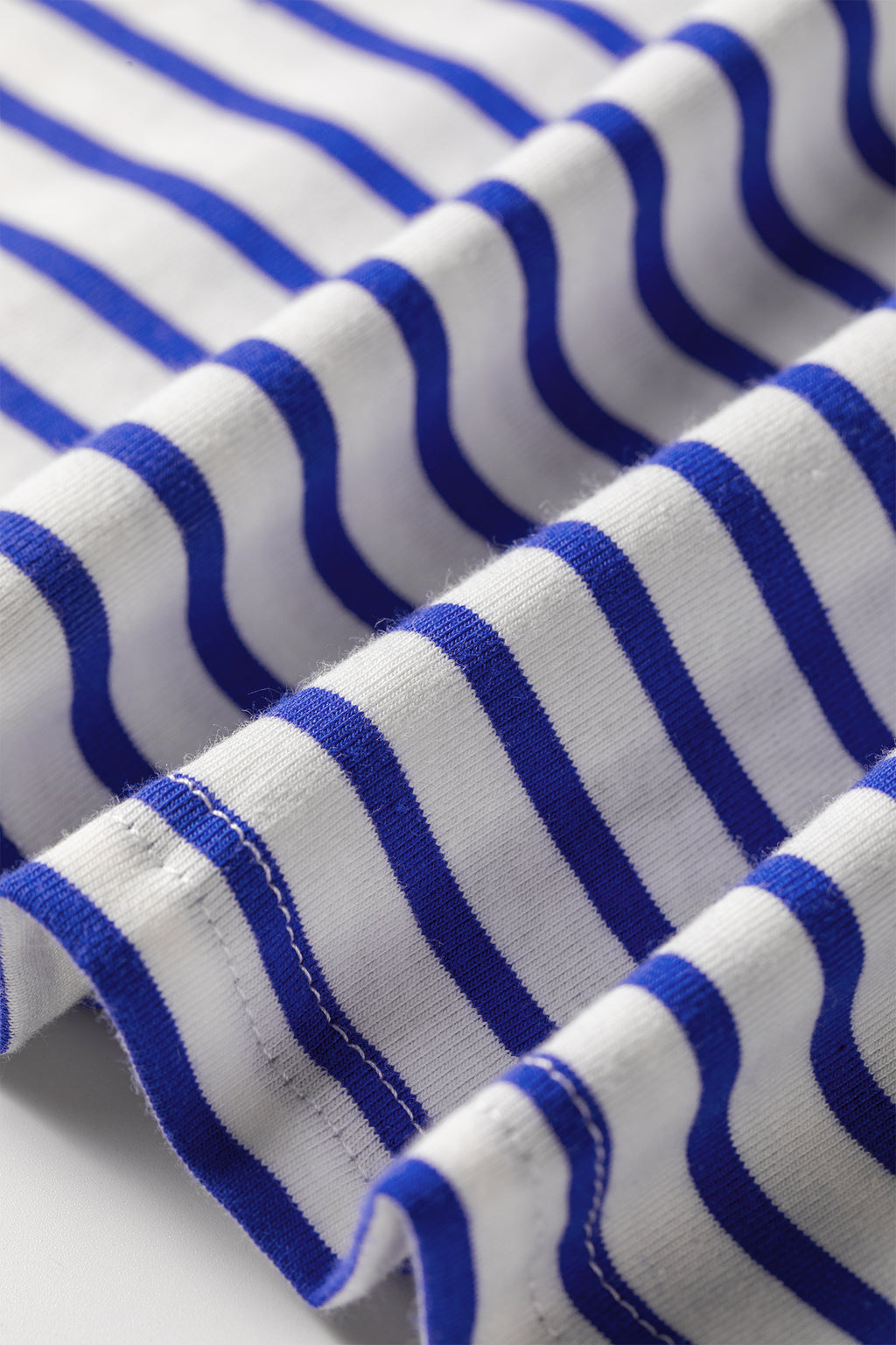 Blue Stripe Contrast Trim Round Neck Cap Sleeve Tee