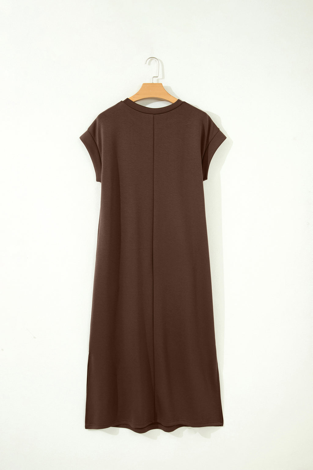 Green Bay Solid Color Long T Shirt Dress with Slits
