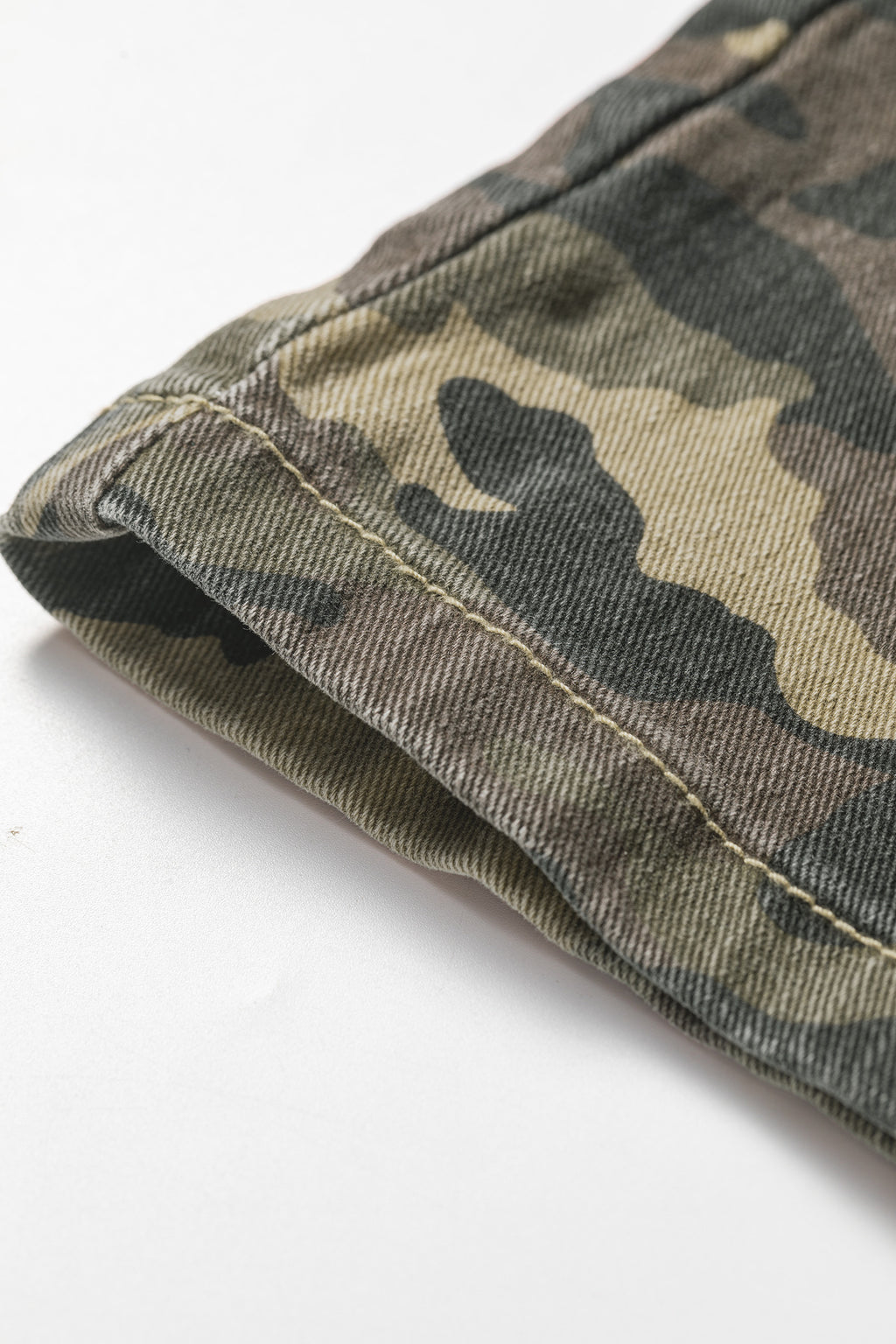 Green Camouflage High Rise Denim Shorts