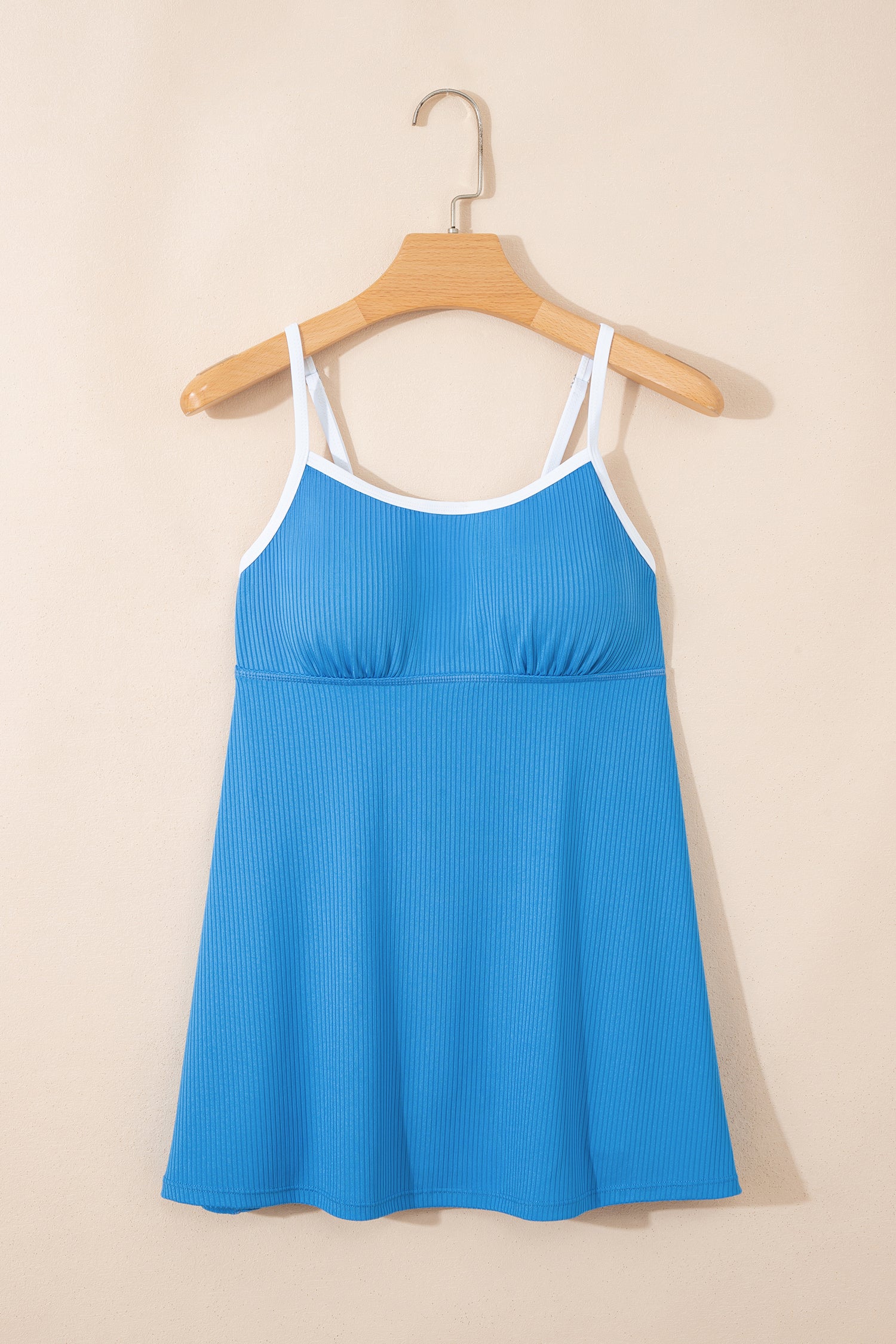 Black Color Block Edge Ribbed Pocketed Lined Swim Dress