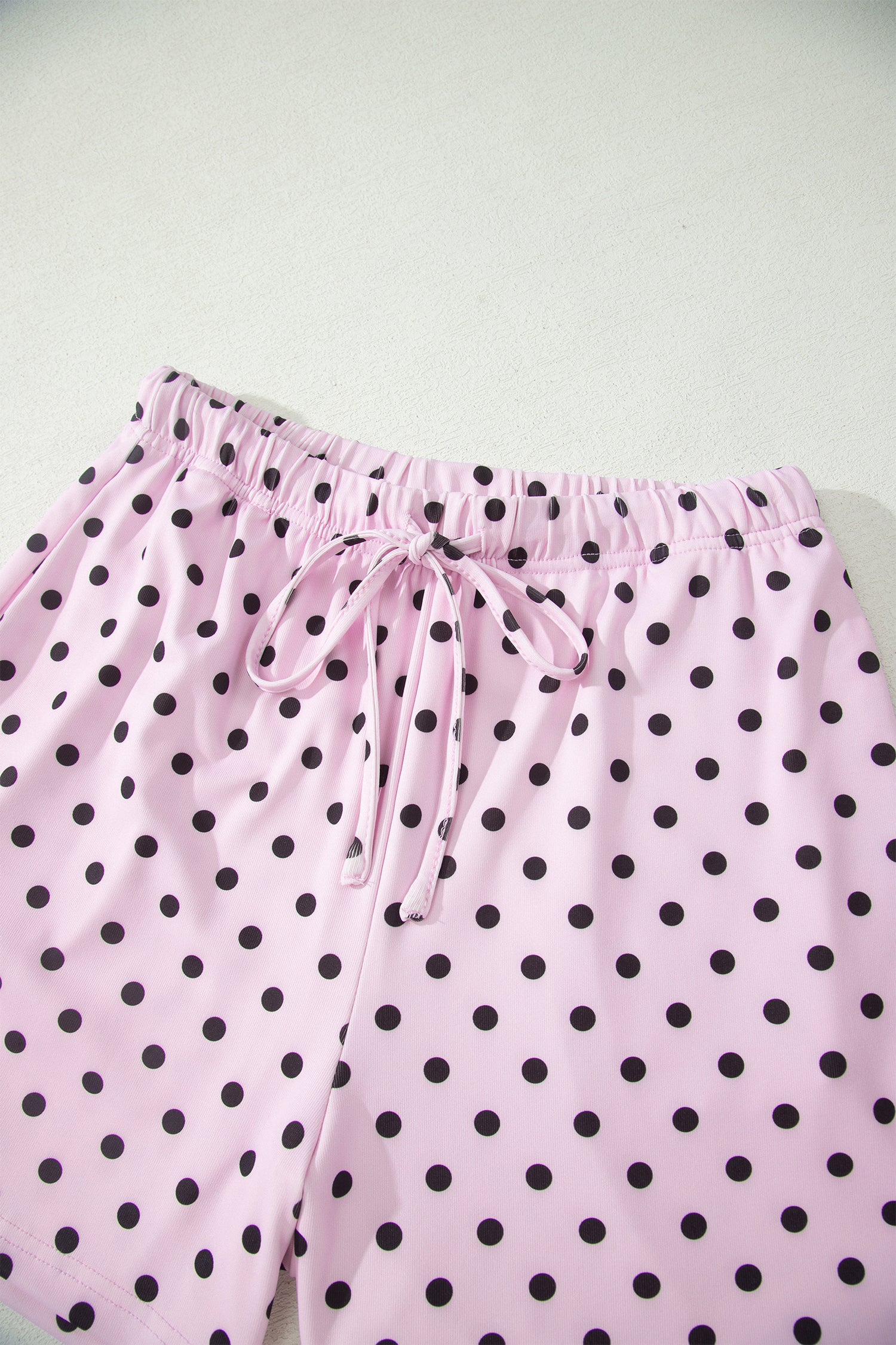 Brown Polka Dot Halter Tank Drawstring Elastic Waist Short Set