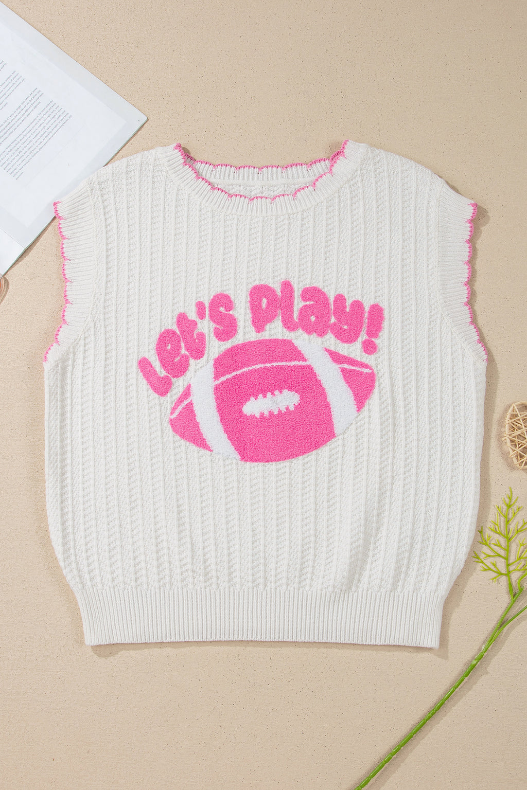 White Lets Play Pattern Textured Knit Casual Shift Sweater Vest