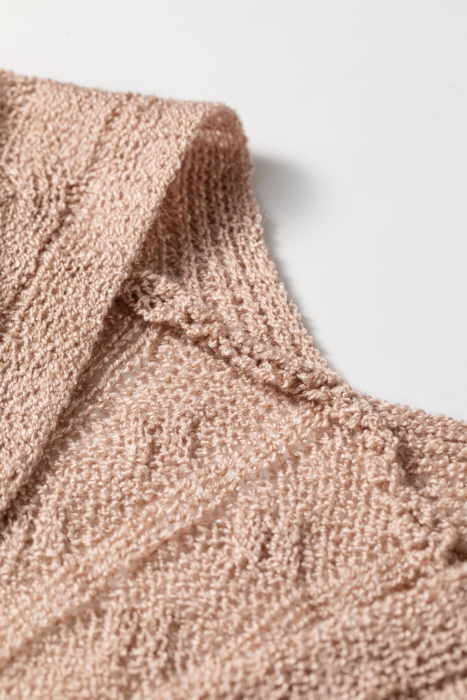 Pink Hollowed Pattern Knit Drop Shoulder Open Sweater Cardigan