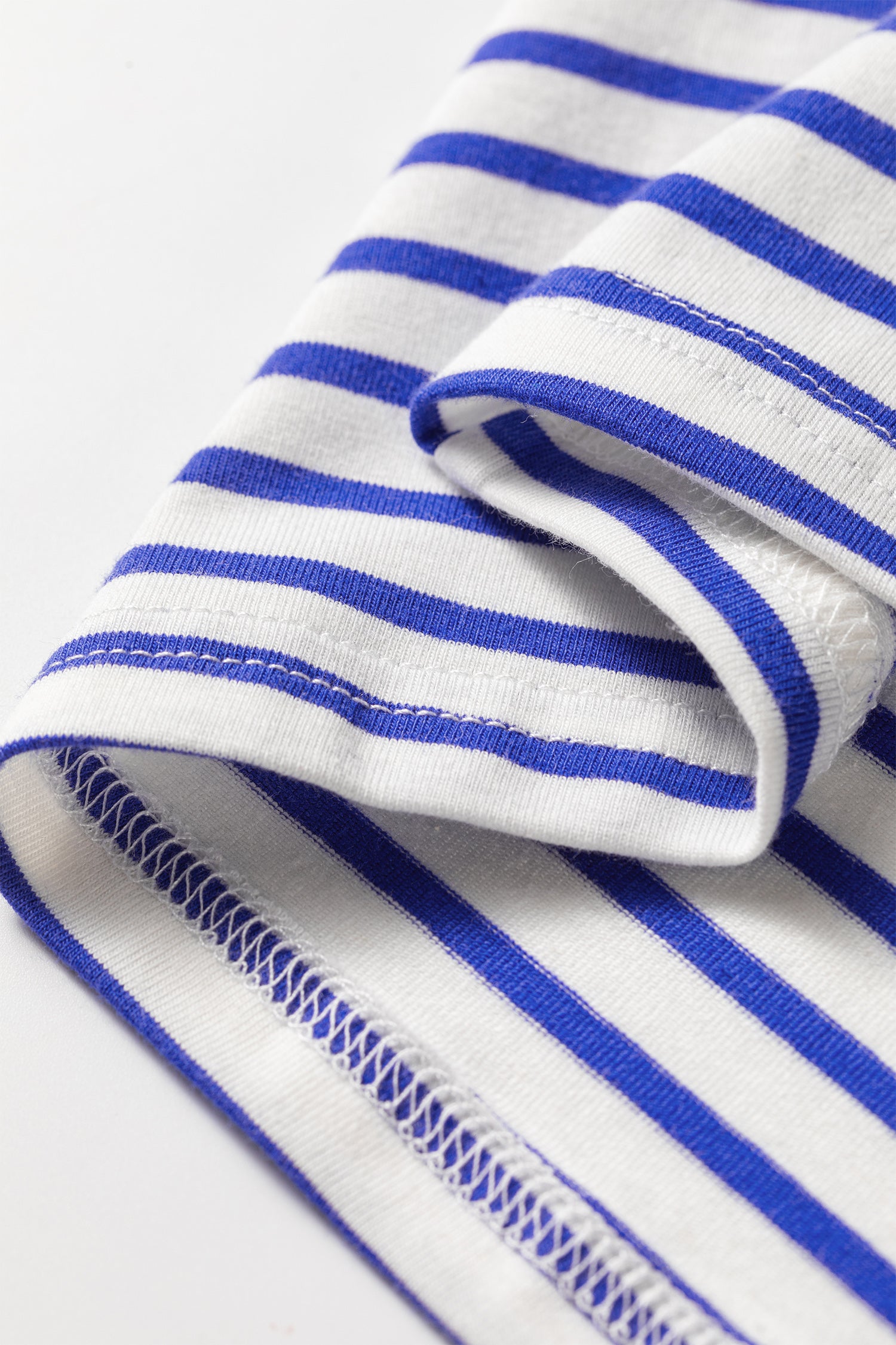 Blue Stripe Contrast Trim Round Neck Cap Sleeve Tee