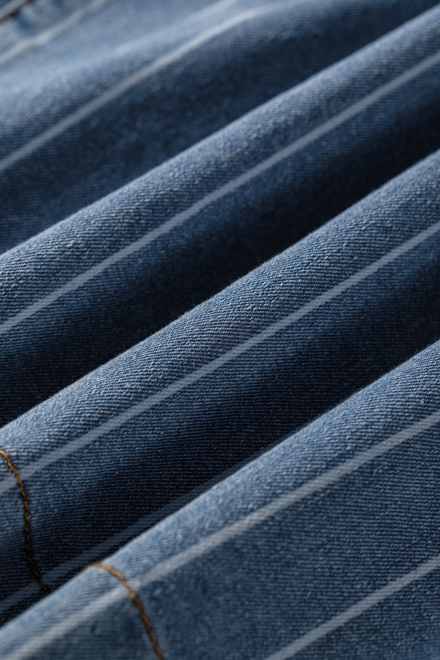 Sky Blue Stripe Plus Size Buttoned Loose Wide Leg Denim Pants