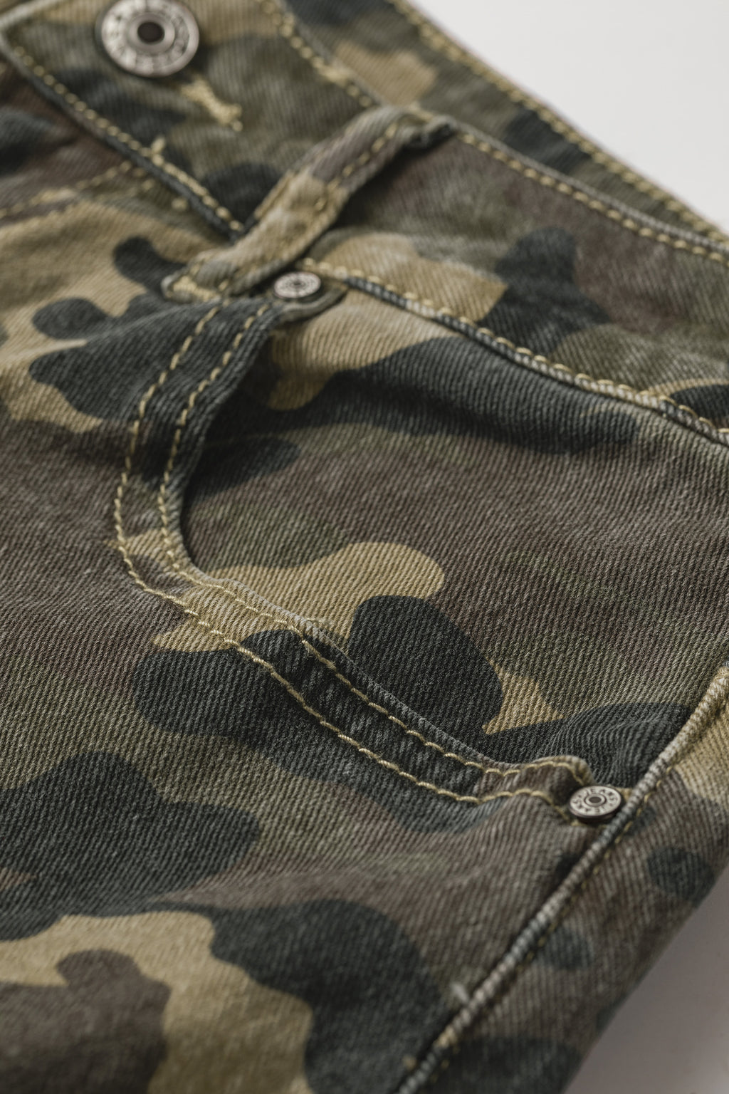 Green Camouflage High Rise Denim Shorts