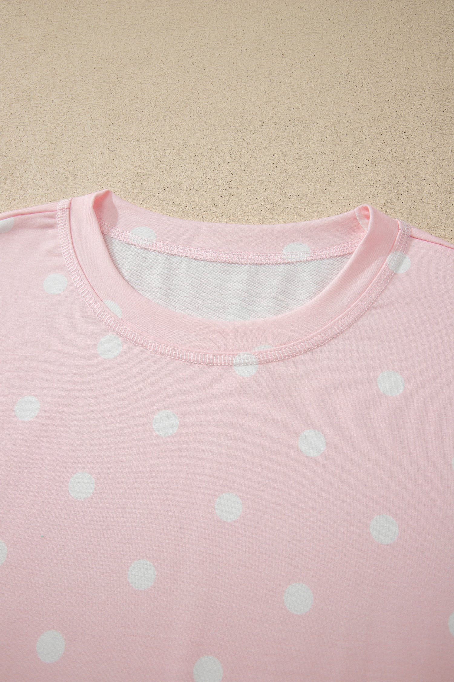 Sky Blue Exposed Seam Detail Polka Dot Loose Tee Drawstring Shorts Set