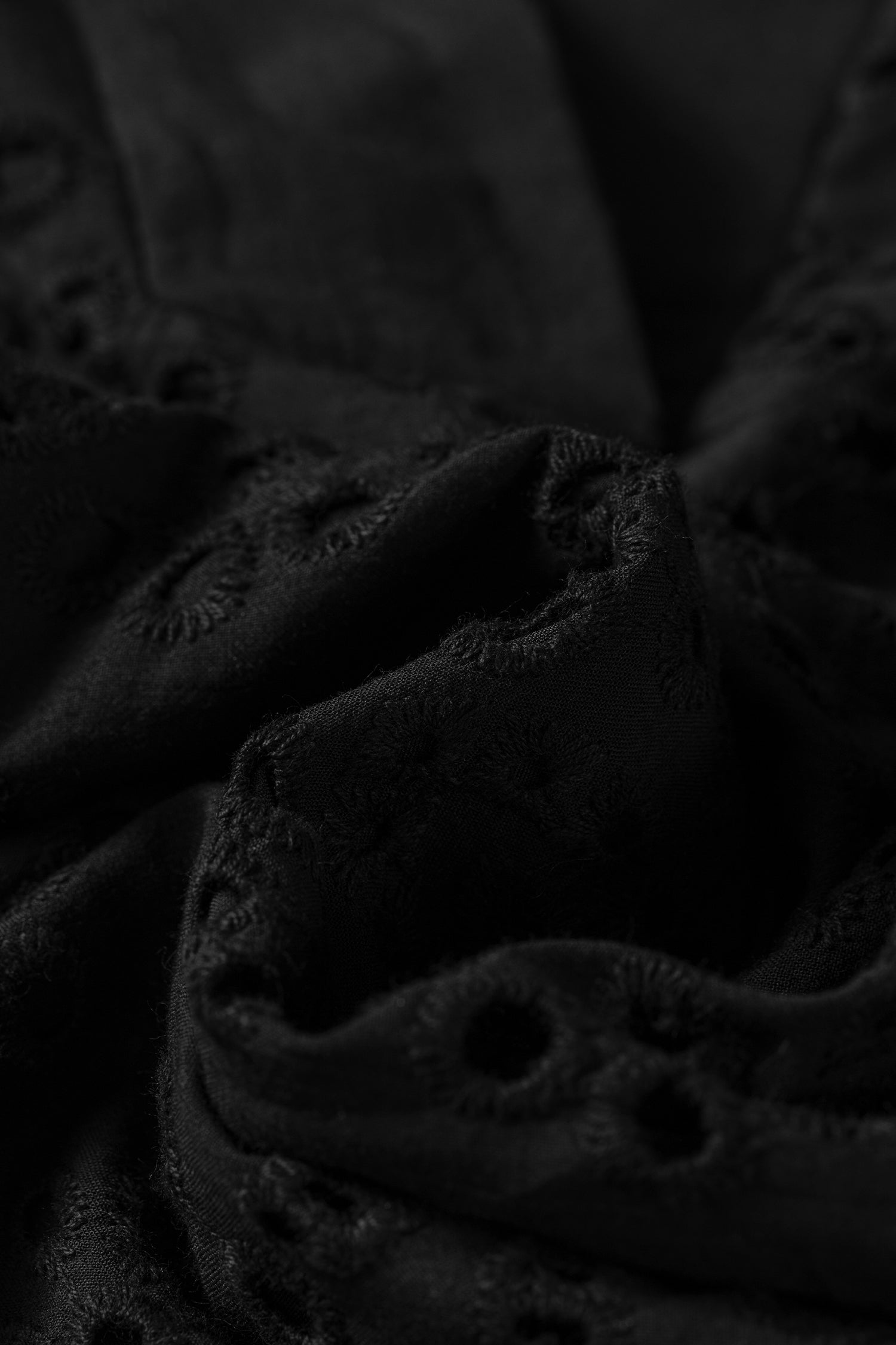 Black Solid Color Eyelet Embroidered T Shirt Mini Dress