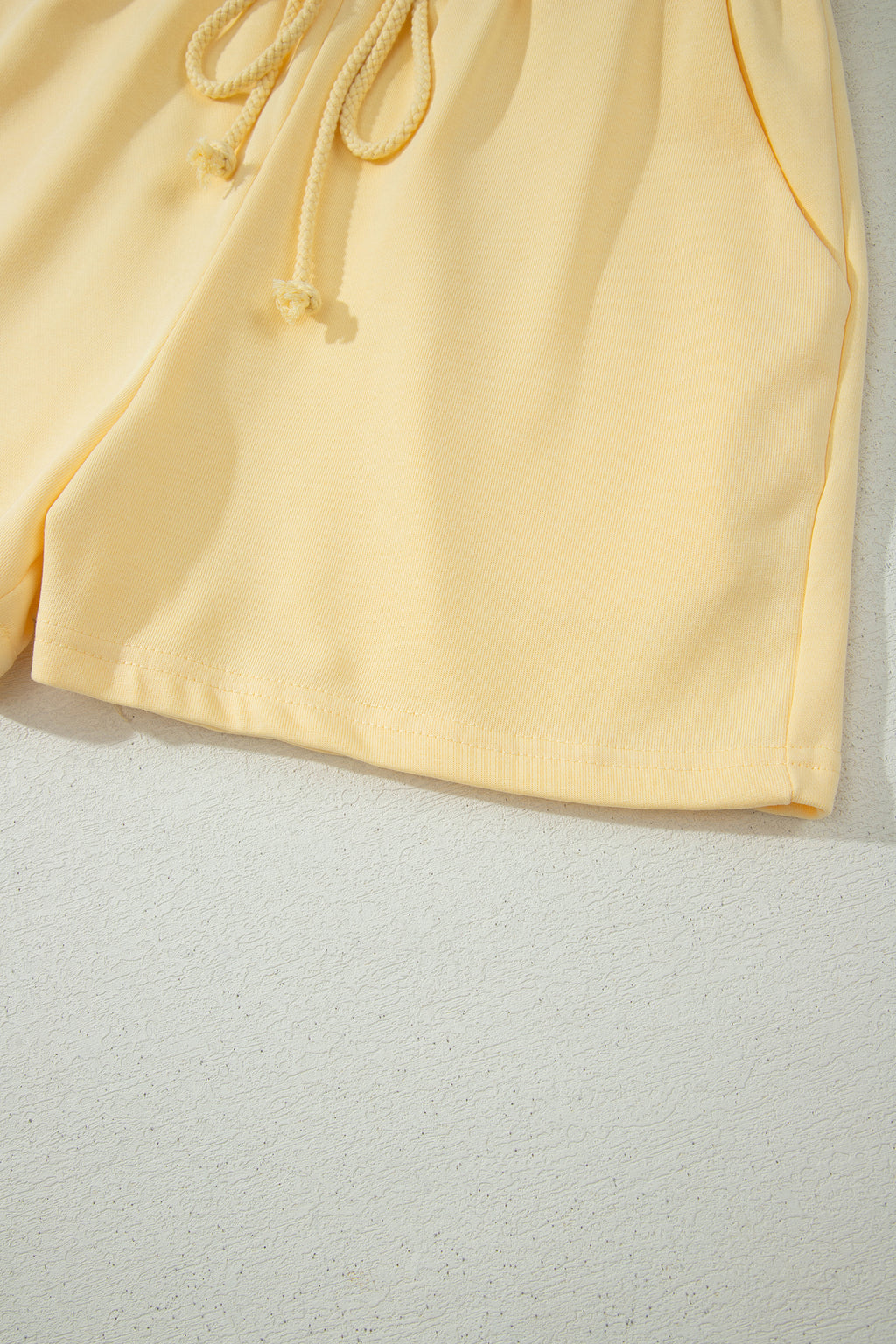 Yellow Eyelet Lace Patchwork Sleeve Short 2pcs Outfit
