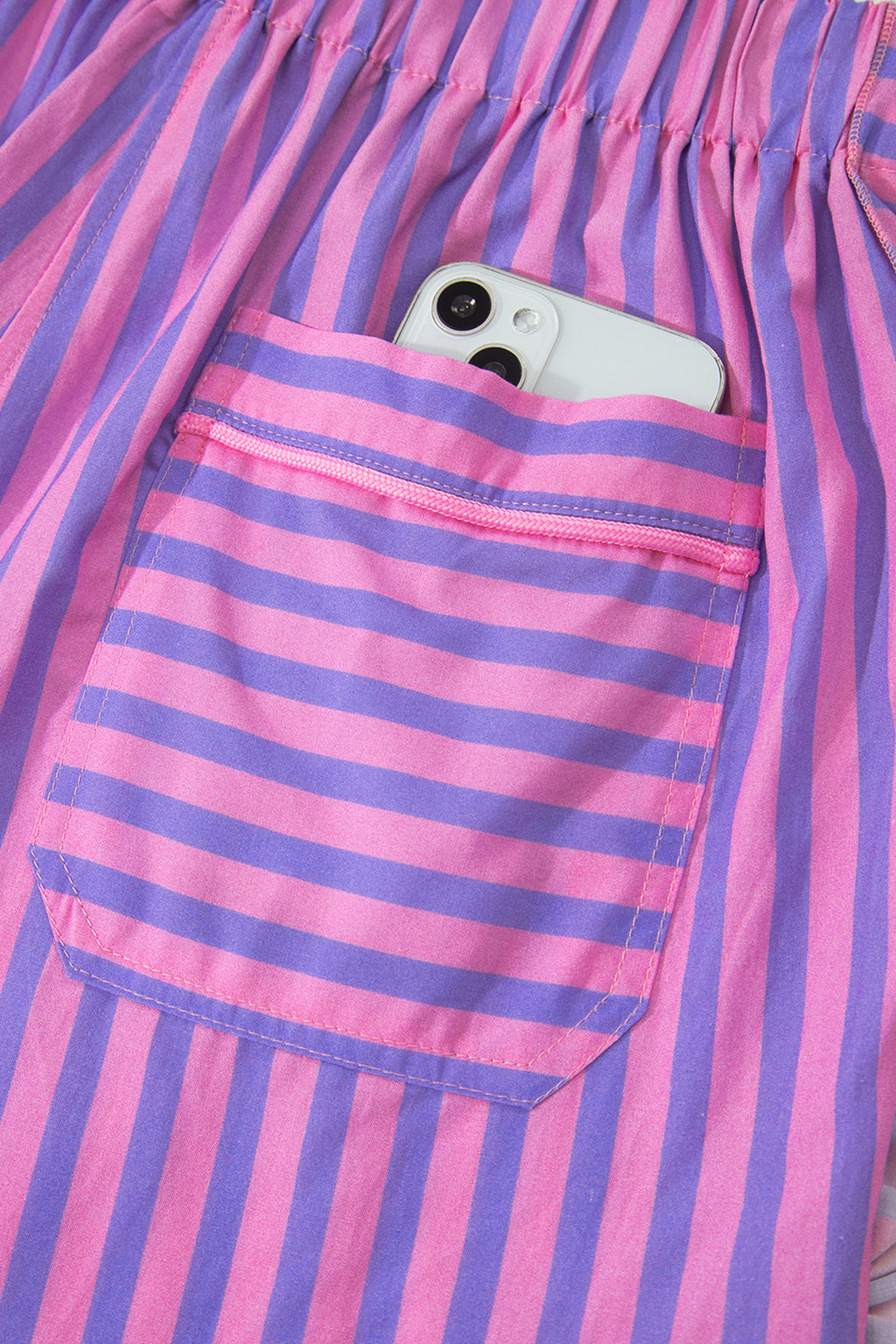 Rose Stripe Elastic Waist Ruffle Trim Casual Shorts