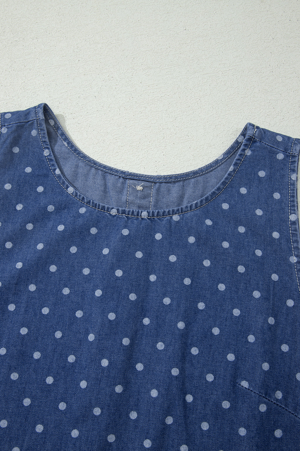 Blue Polka Dot Ruffle Hem Sleeveless Shift Dress Mini Vacation Wholesale