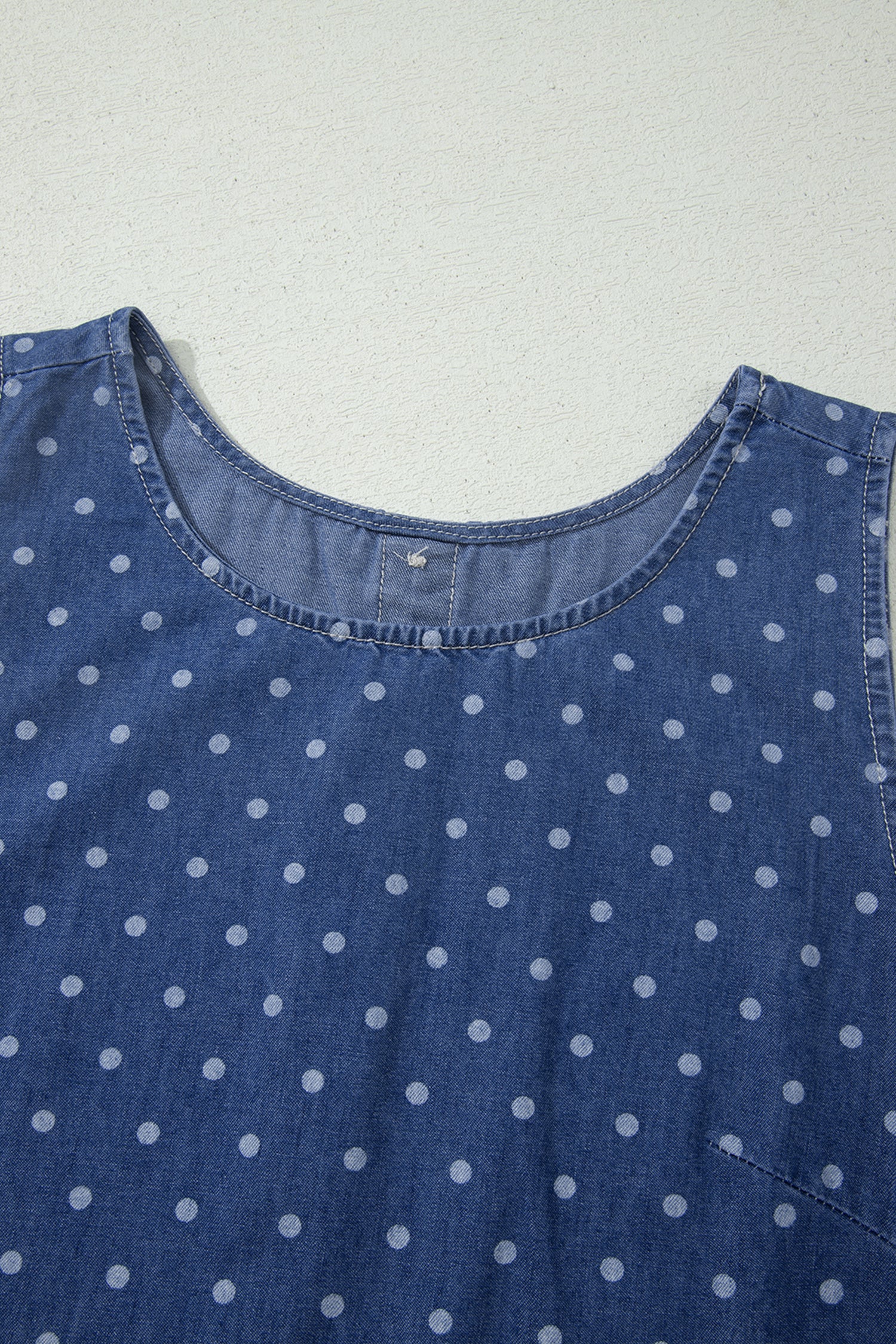 Blue Polka Dot Ruffle Hem Sleeveless Shift Dress Mini Vacation Wholesale