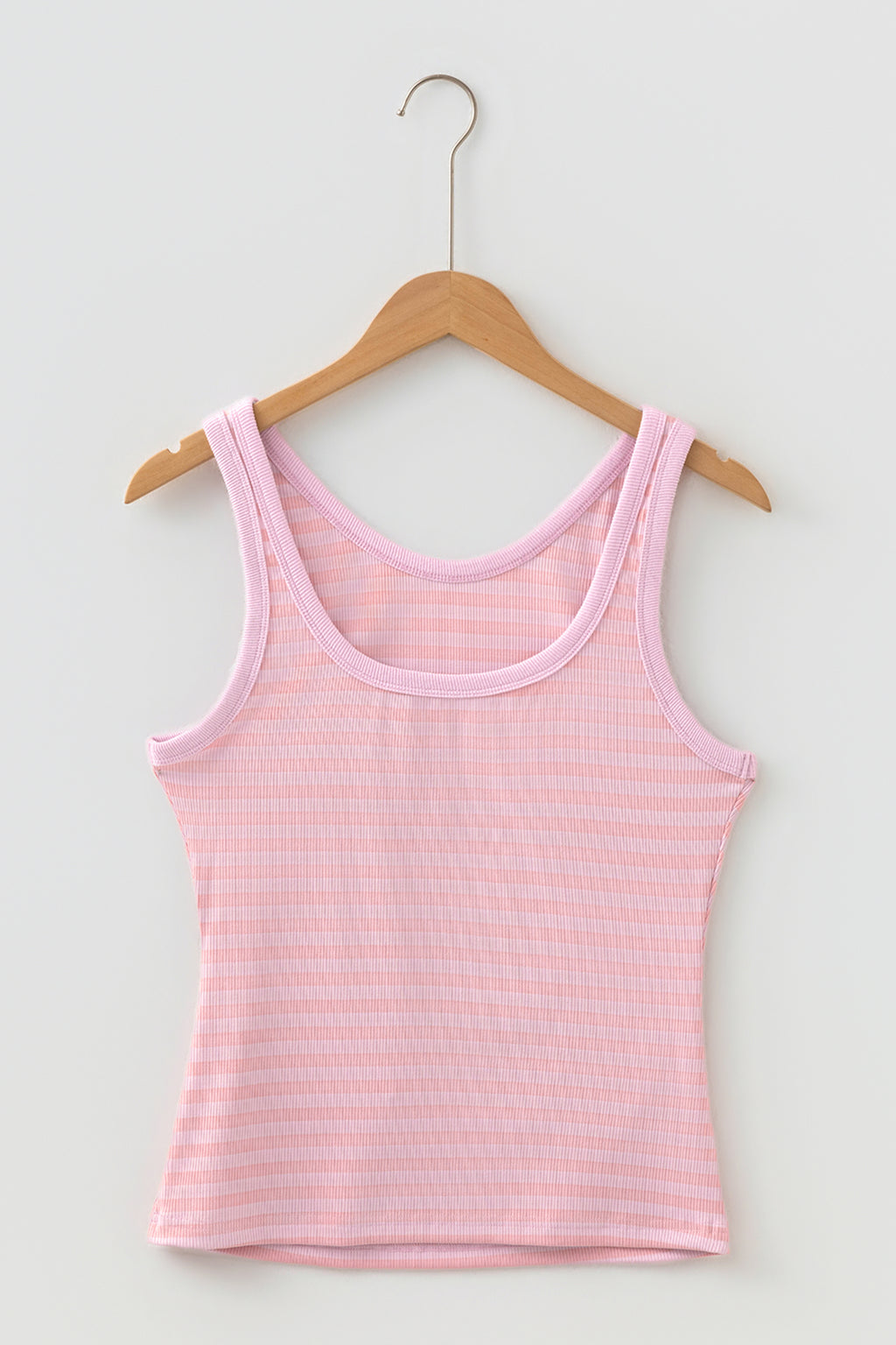 Pink Stripe Ribbed Knit Slim Tank Top