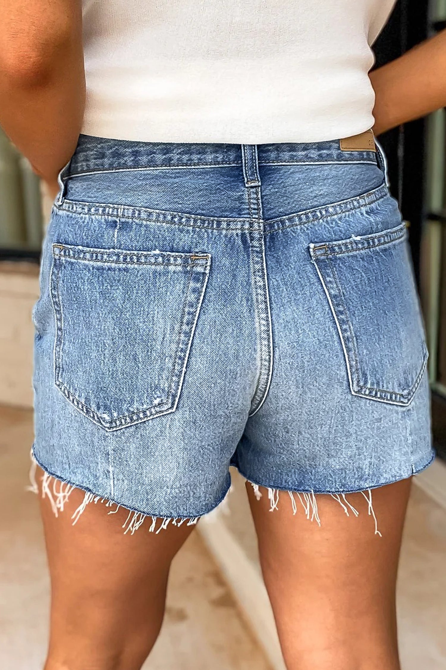 Beau Blue Acid Wash Raw Hem Denim Shorts