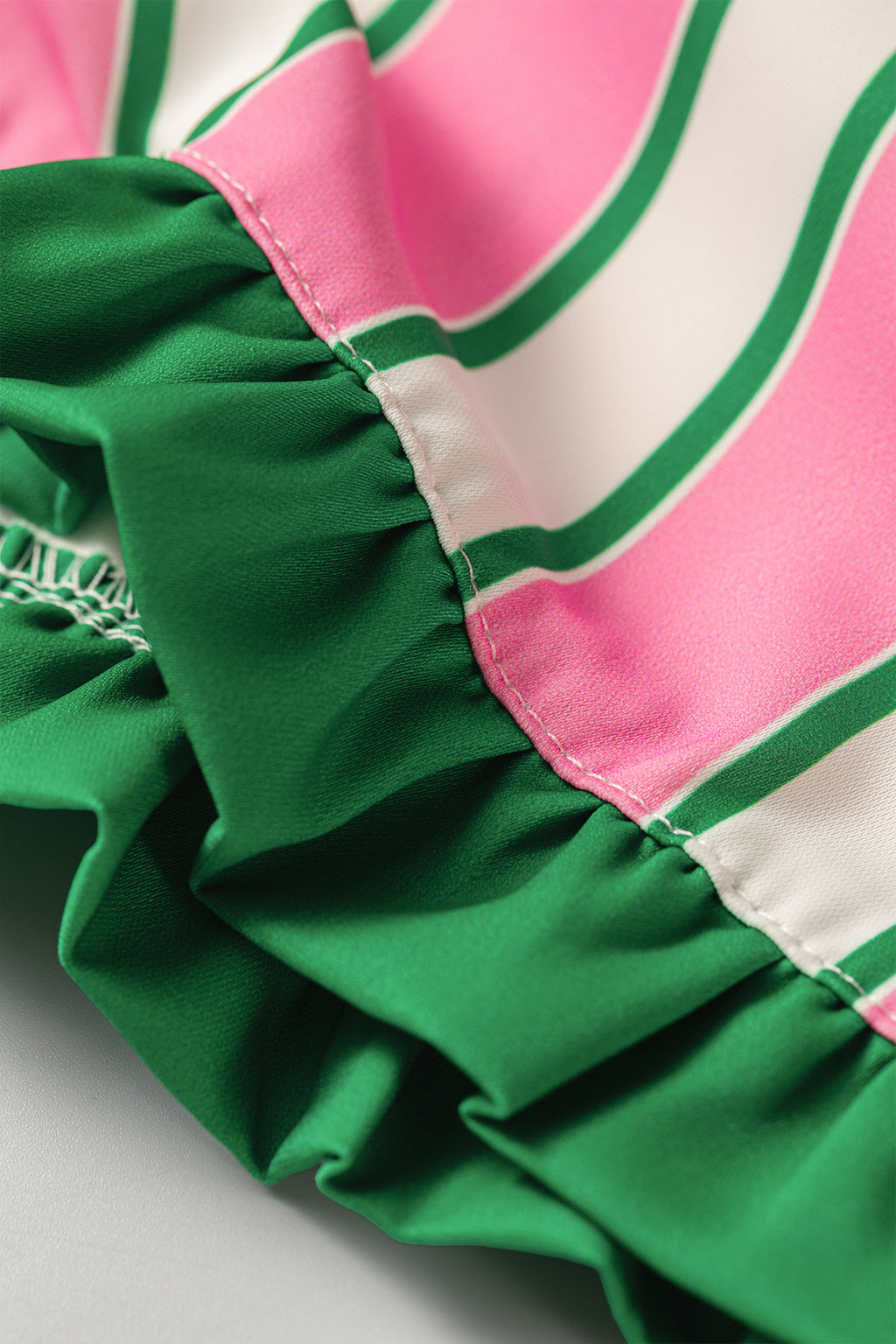 Pink Stripe Contrast Ruffle Trim Shorts