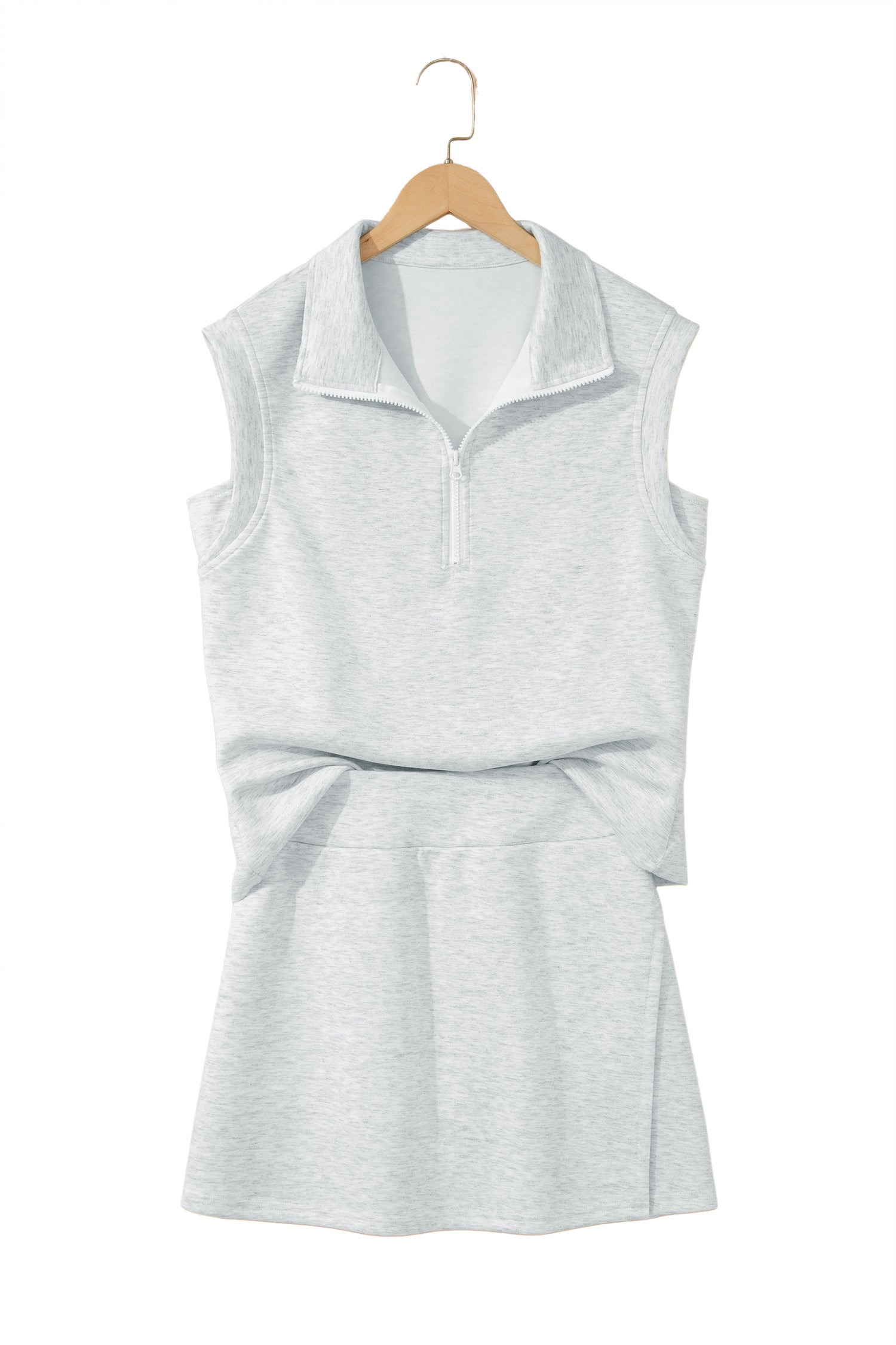 Pink Solid Color Sleeveless Zipper Tank and Skort Set