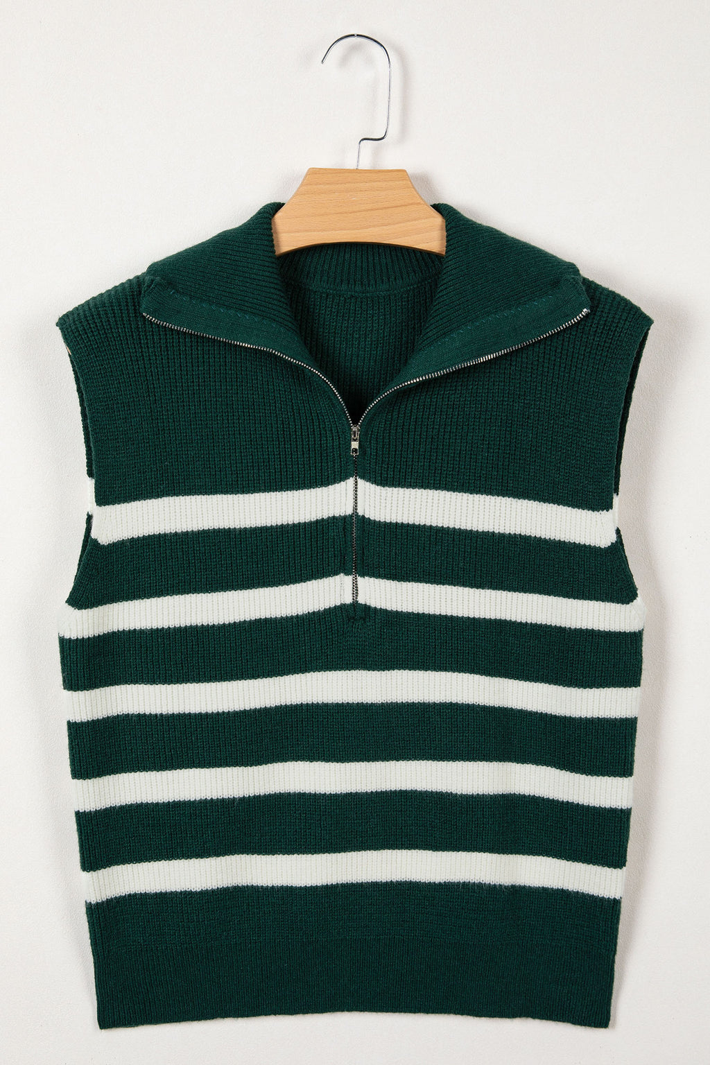 Light Blue Ribbed Half Zip Collared Sweater Vest