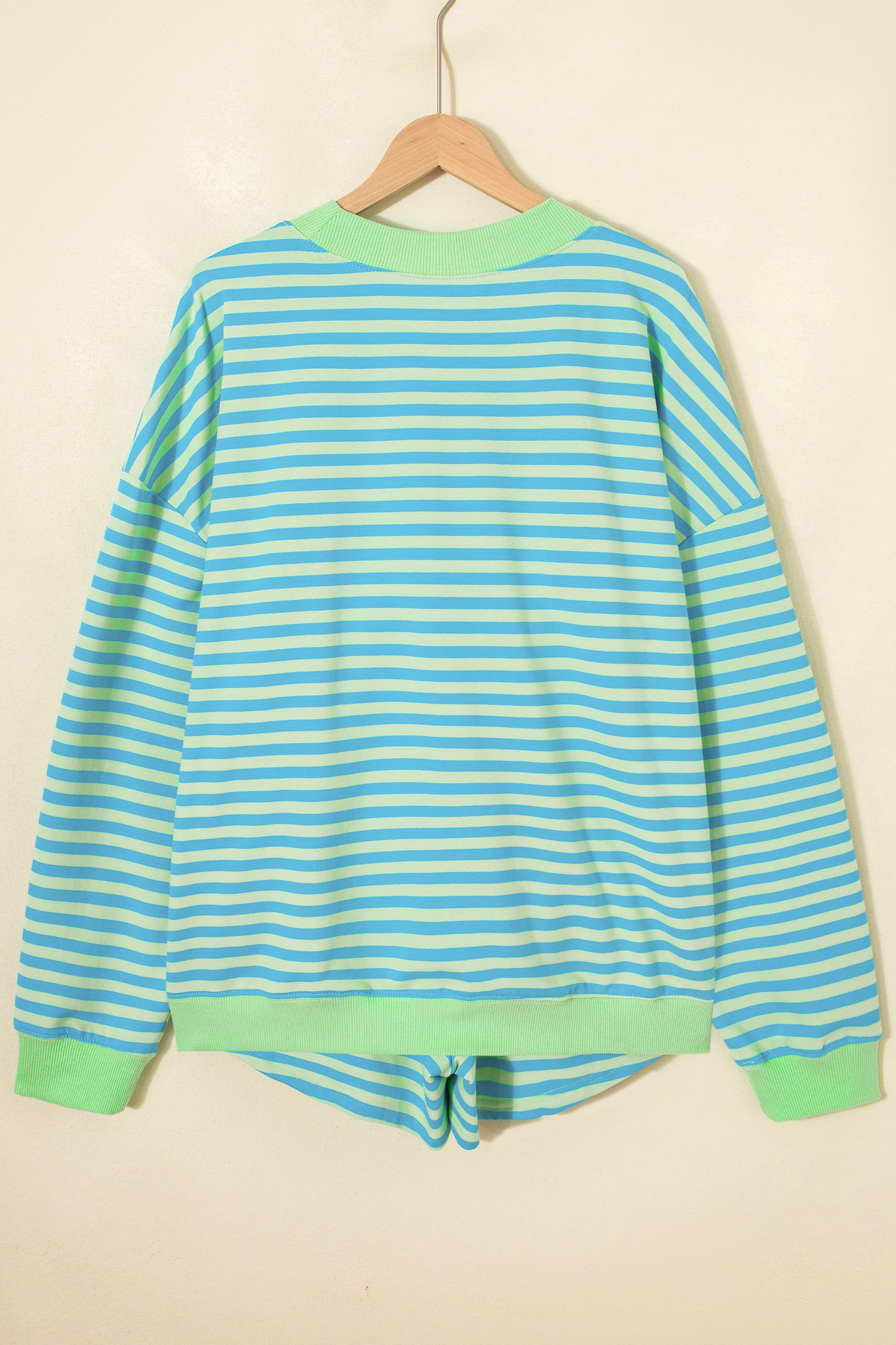 Pink Stripe Color Block Detail Long Sleeve Pullover Elastic Waist Pull On Shorts 2pcs Set