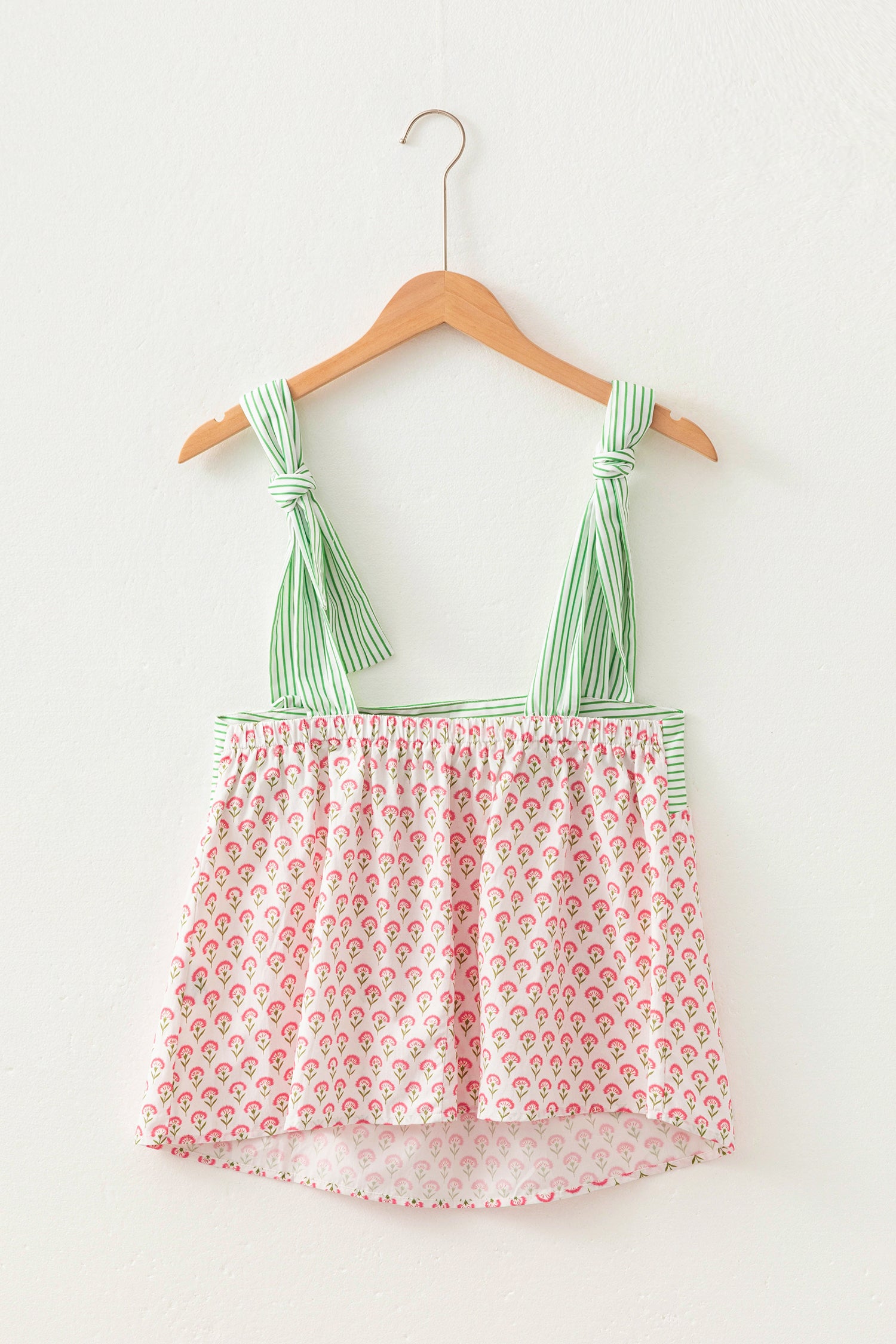 Green Fashion Printed Knot Straps Babydoll Tank Top