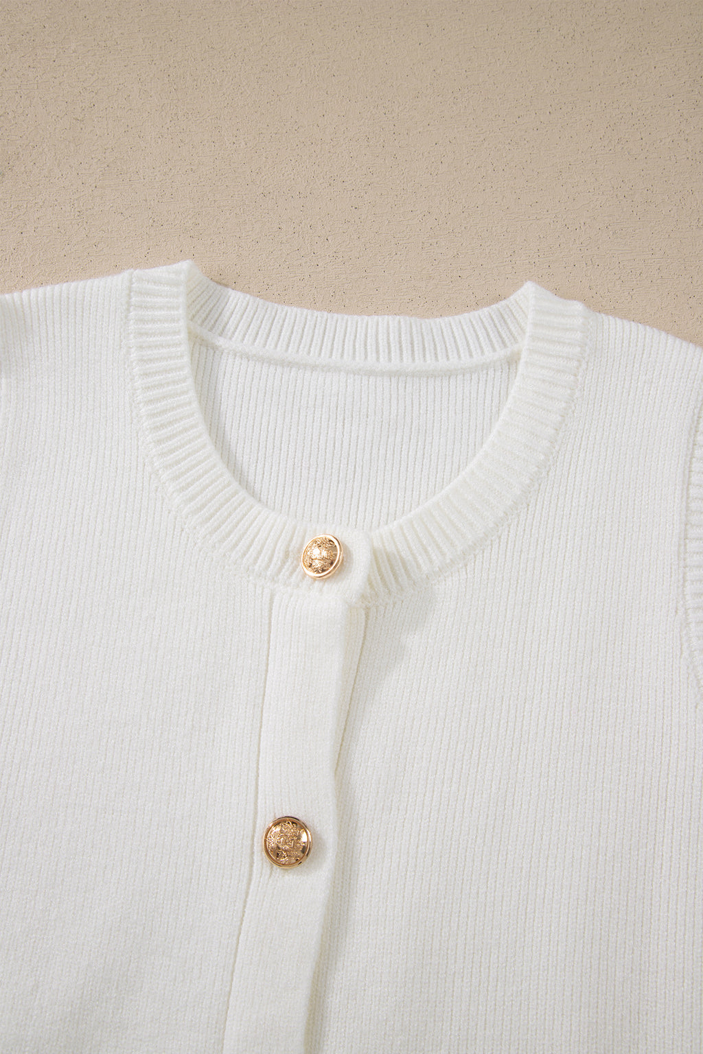 Yellow Cream Solid Color Sleeveless Knit Button Pocketed Sweater